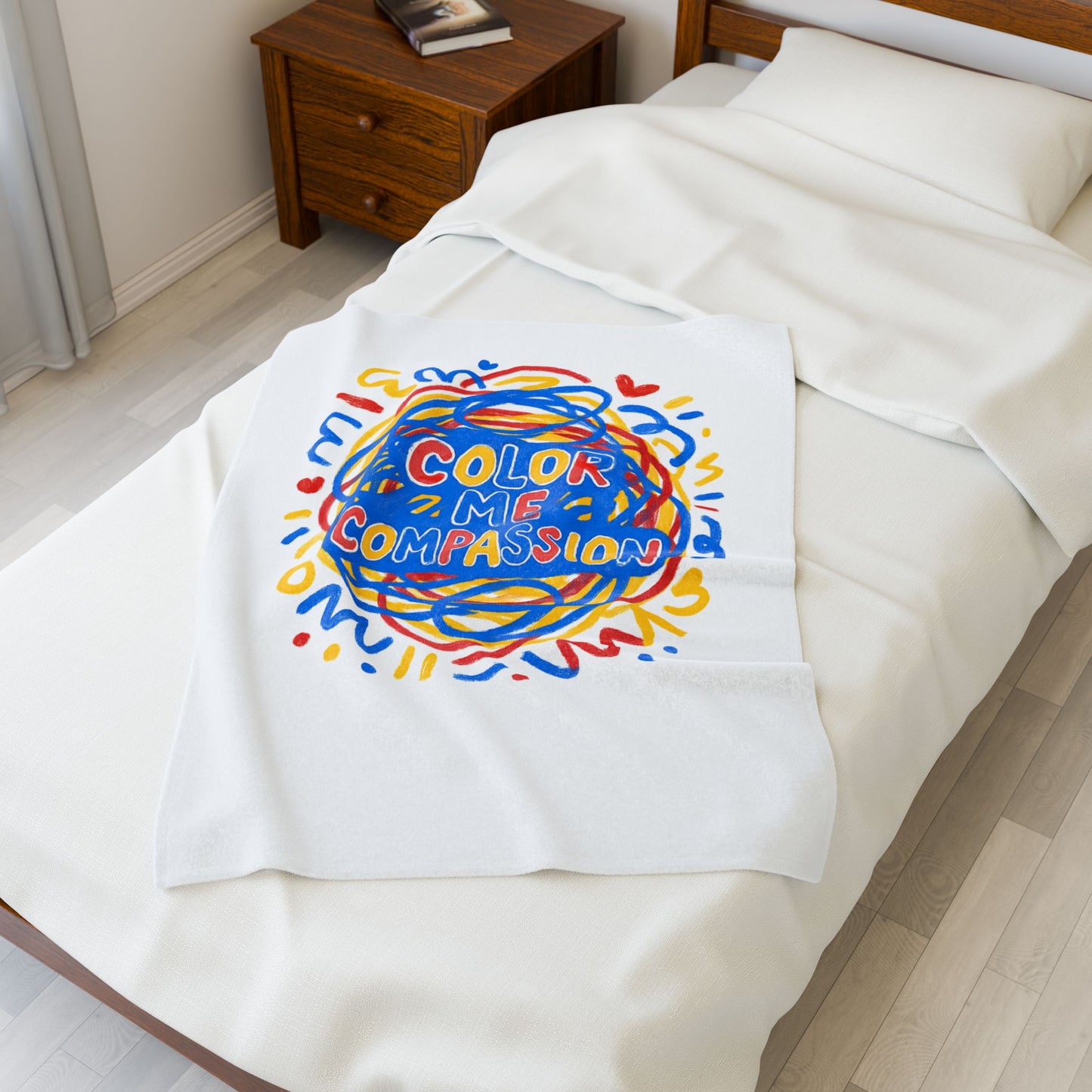 Color Me Compassion Velveteen Plush Blanket | Rainbow Scribble Compassion