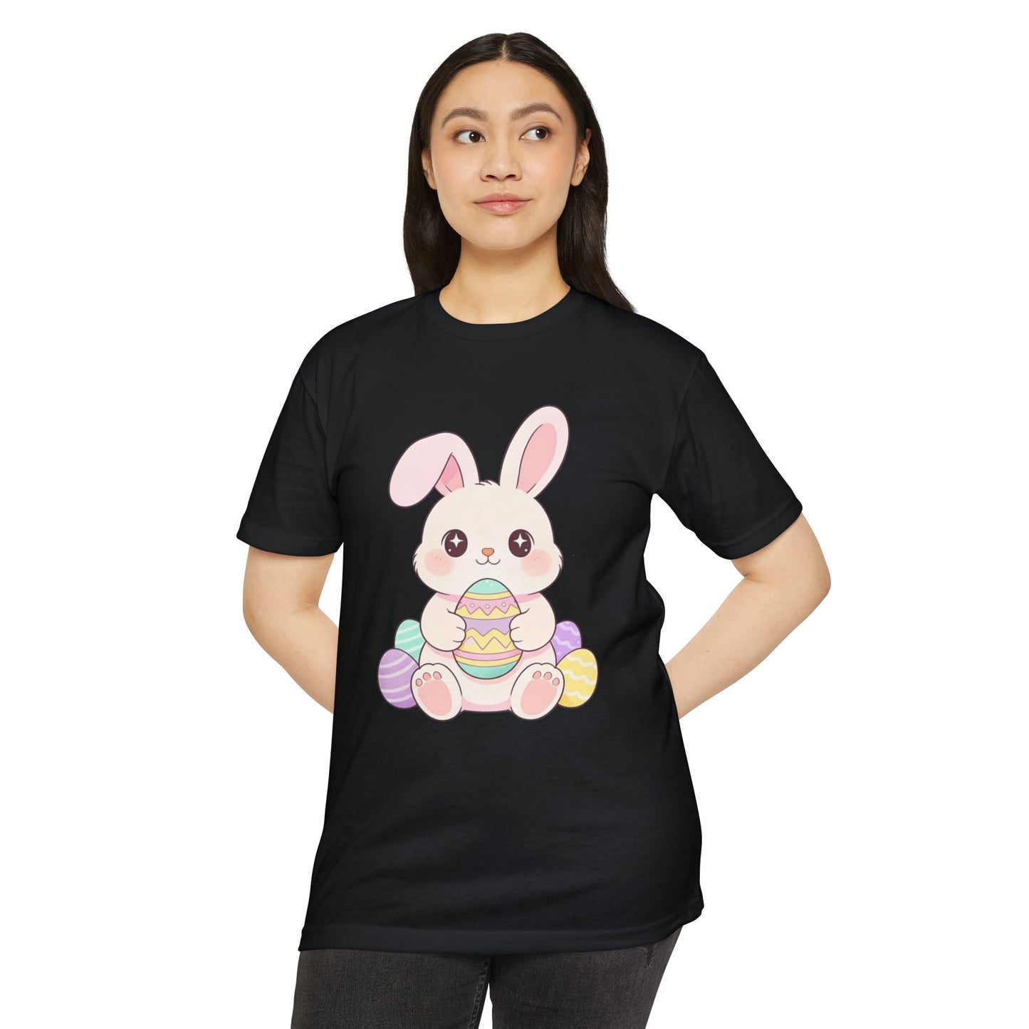Cute Easter Bunny Holding Pastel Eggs T-shirt | Spring Easter Tee