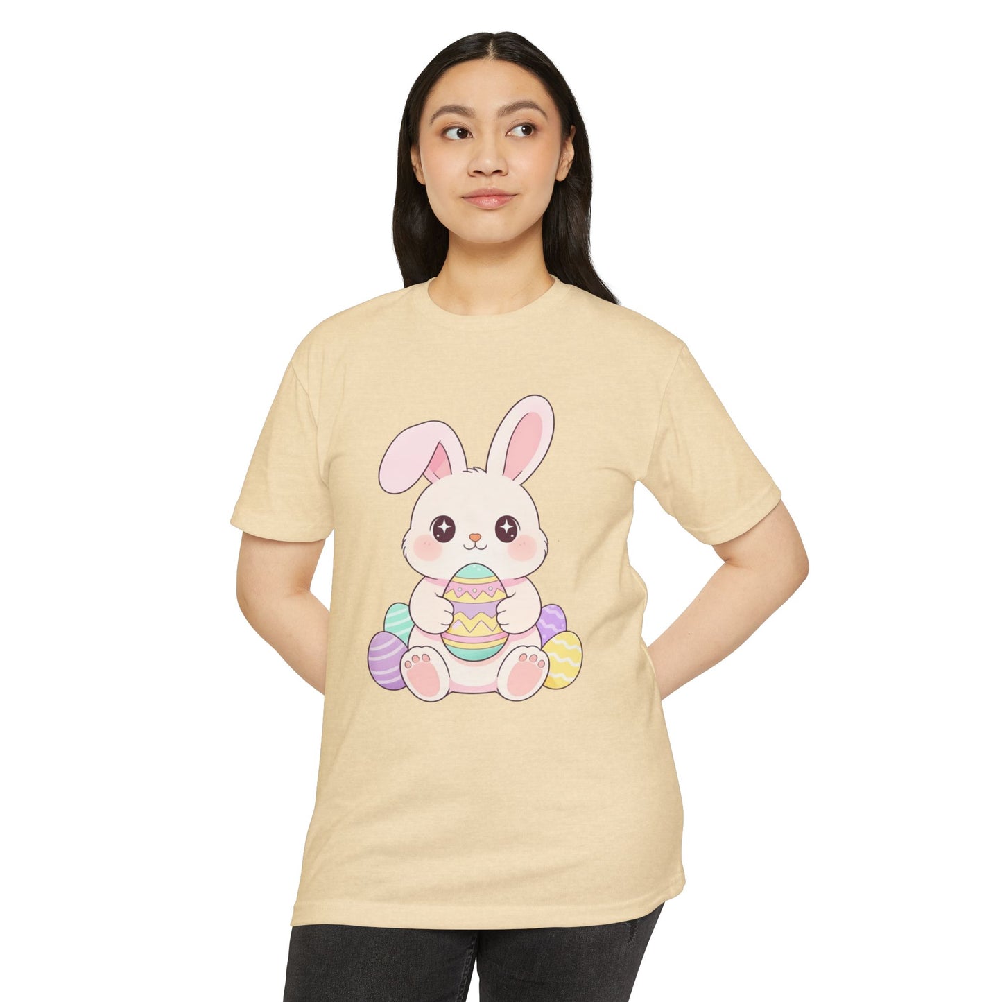 Cute Easter Bunny Holding Pastel Eggs T-shirt | Spring Easter Tee