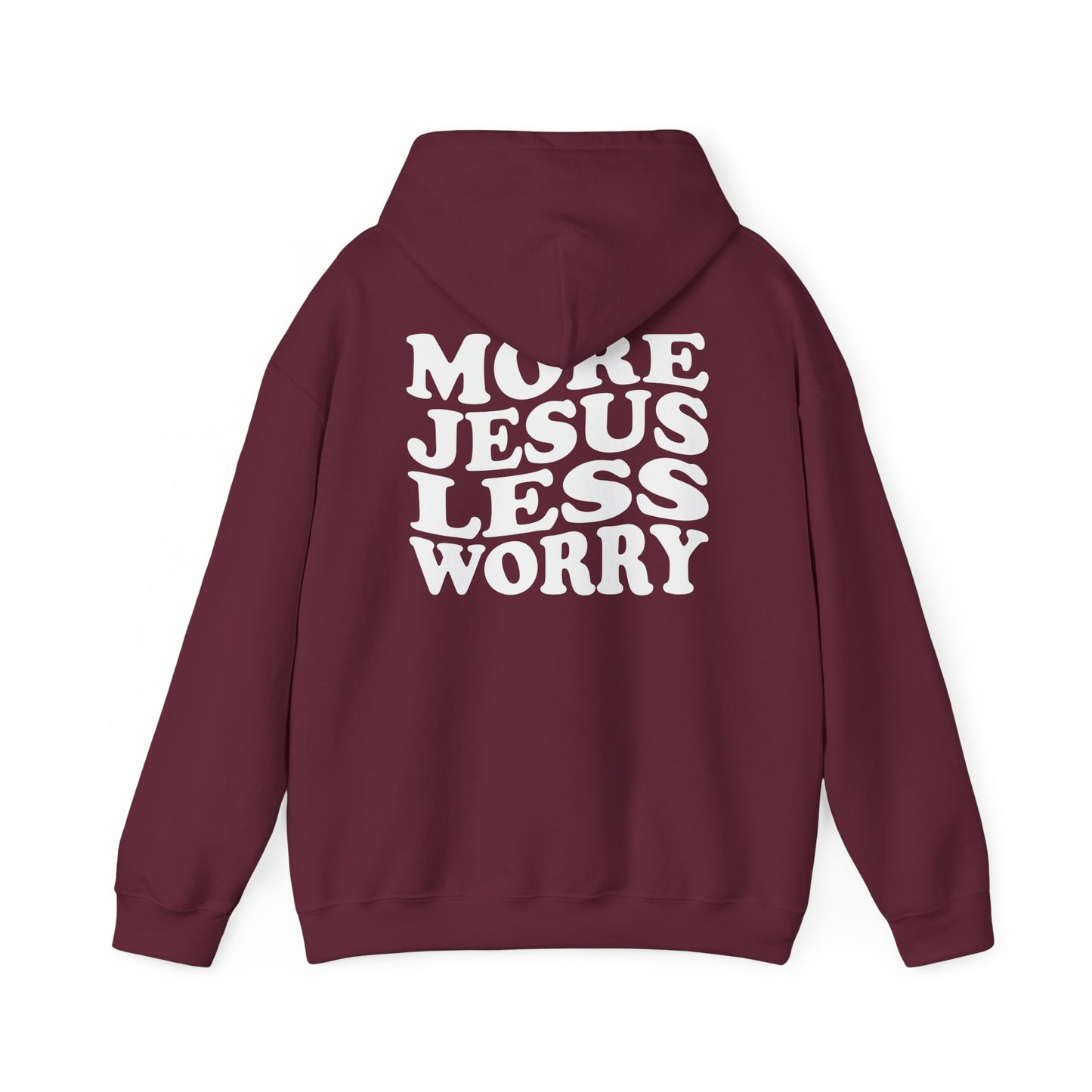 More Jesus Less Worry Hoodie, Faith-Inspired Sweatshirt, cozy gift for believers, Christian apparel, spiritual encouragement wear