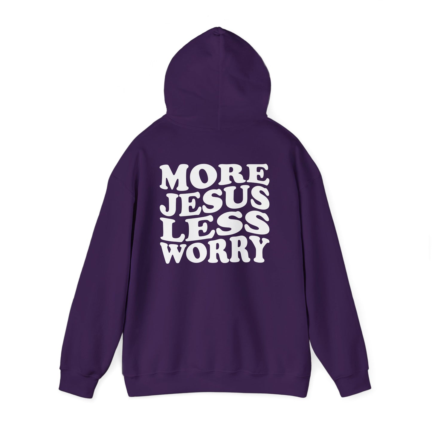 More Jesus Less Worry Hoodie, Faith-Inspired Sweatshirt, cozy gift for believers, Christian apparel, spiritual encouragement wear