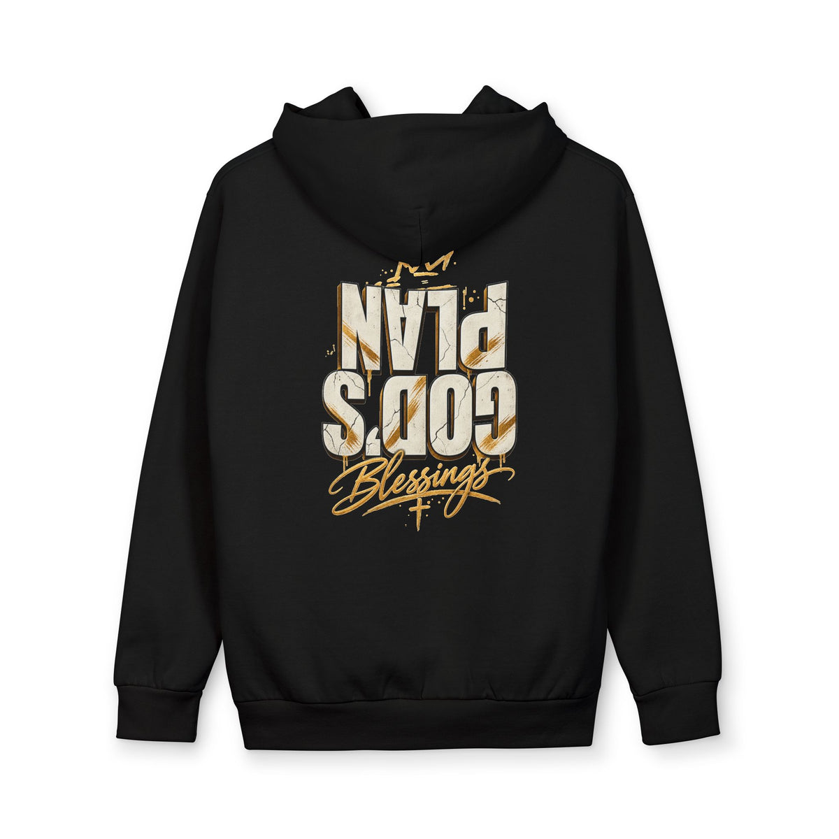 God's Plan hoodie | Back Graphic Script Splash, Black Pullover