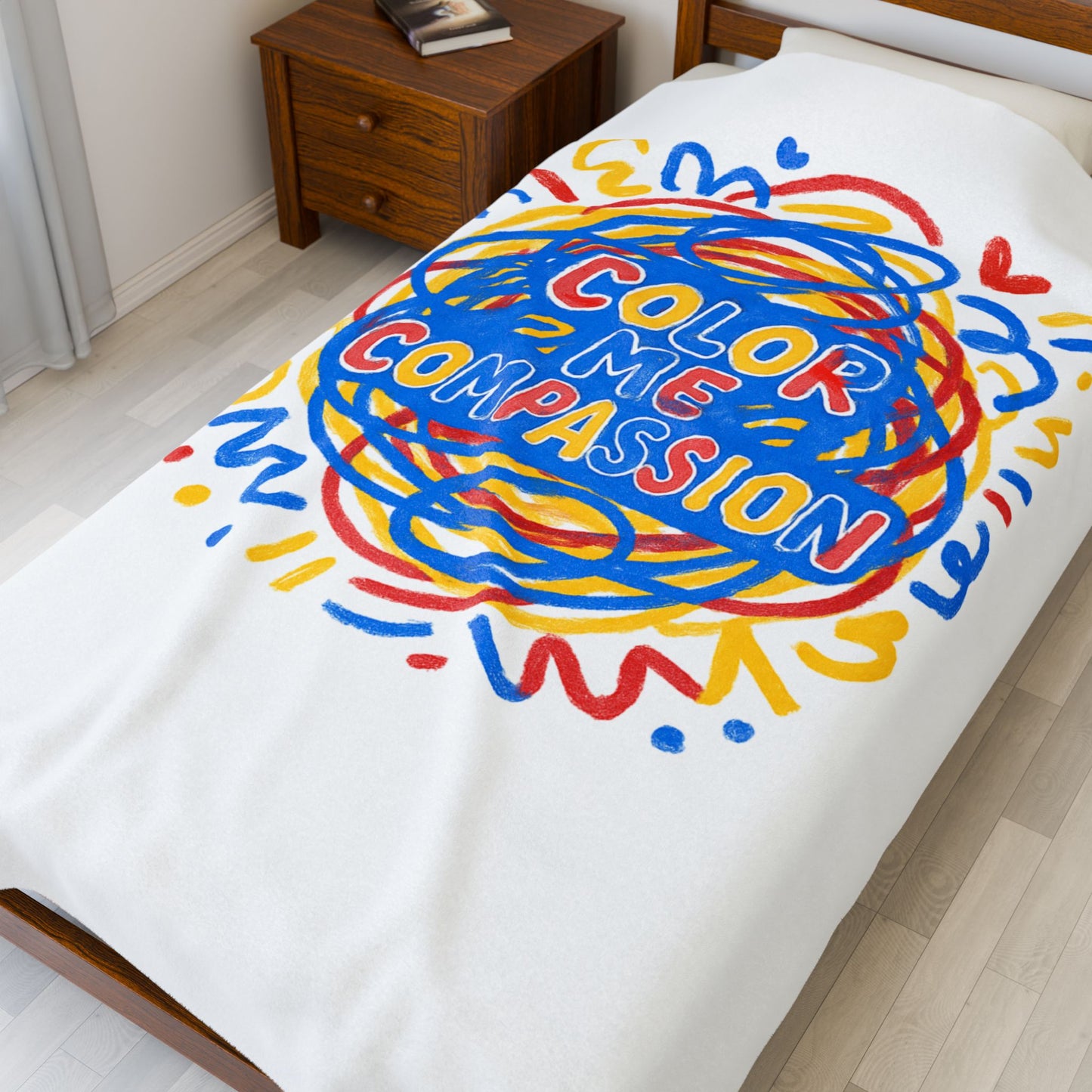 Color Me Compassion Velveteen Plush Blanket | Rainbow Scribble Compassion
