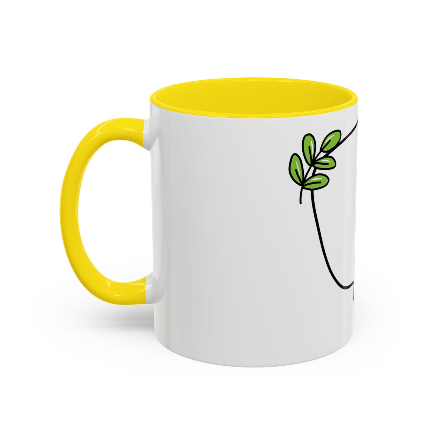 Customizable Accent Coffee Mug - Whimsical Design with Green Leaves