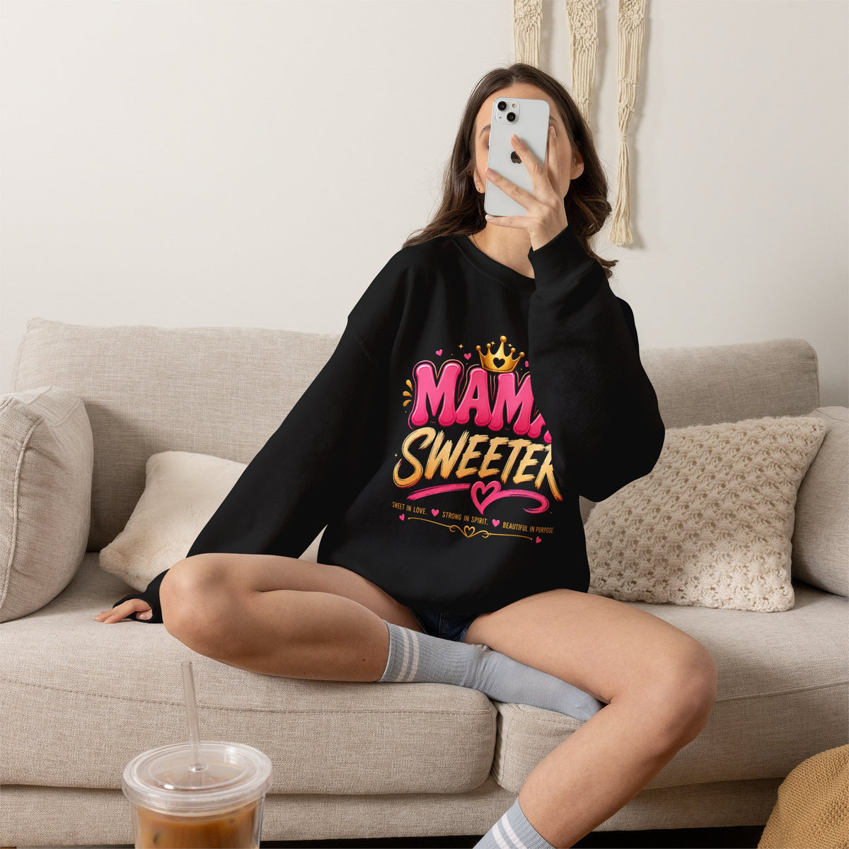 Mama Sweeter sweatshirt | Mom Typography Crewneck, Crown Heart Design