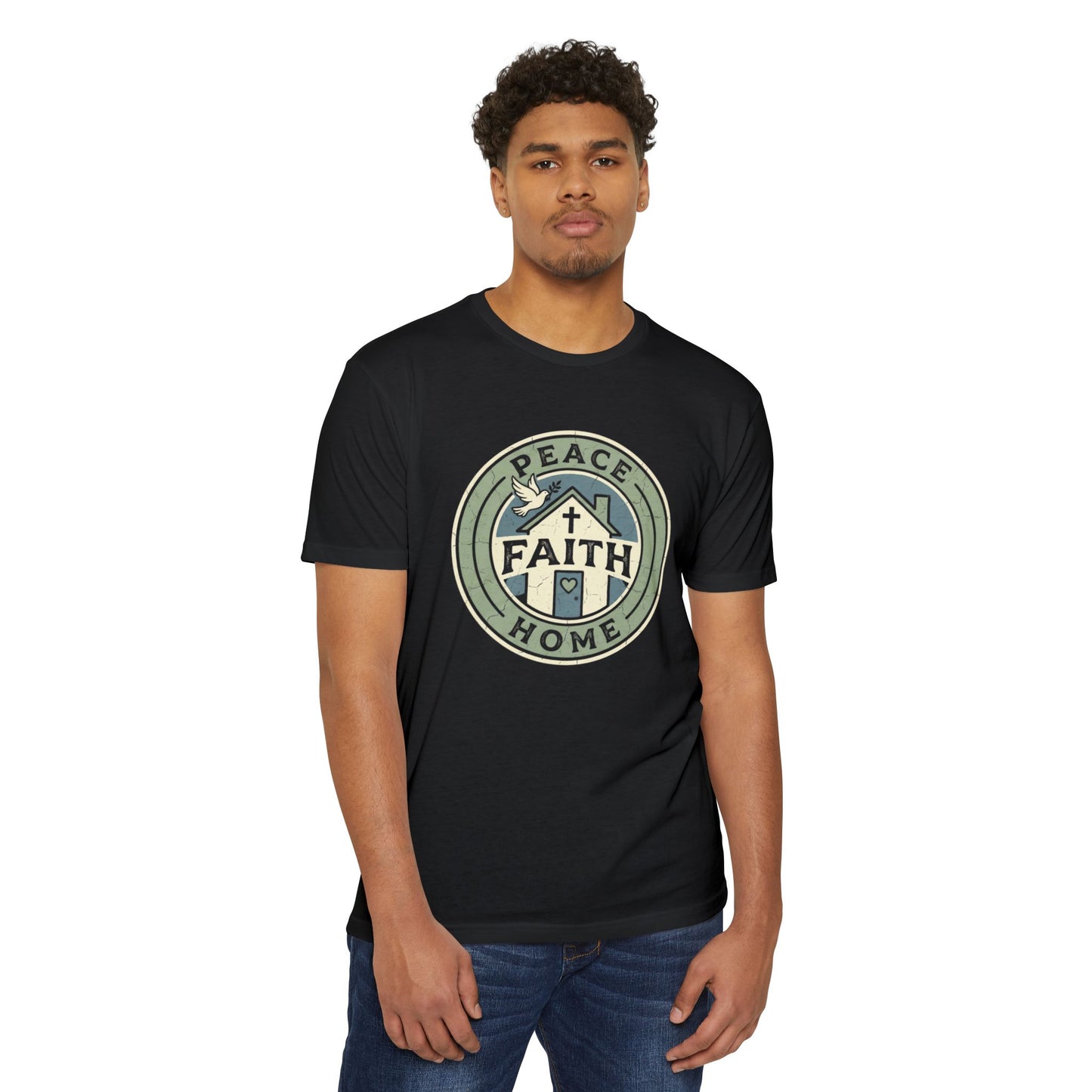 Peace Faith Home badge Dove and Cross emblem T-shirt