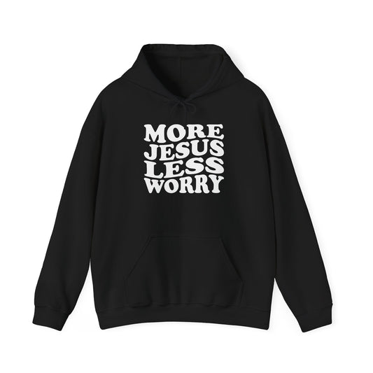 More Jesus Less Worry Hoodie, Faith-Inspired Sweatshirt, cozy gift for believers, Christian apparel, spiritual encouragement wear