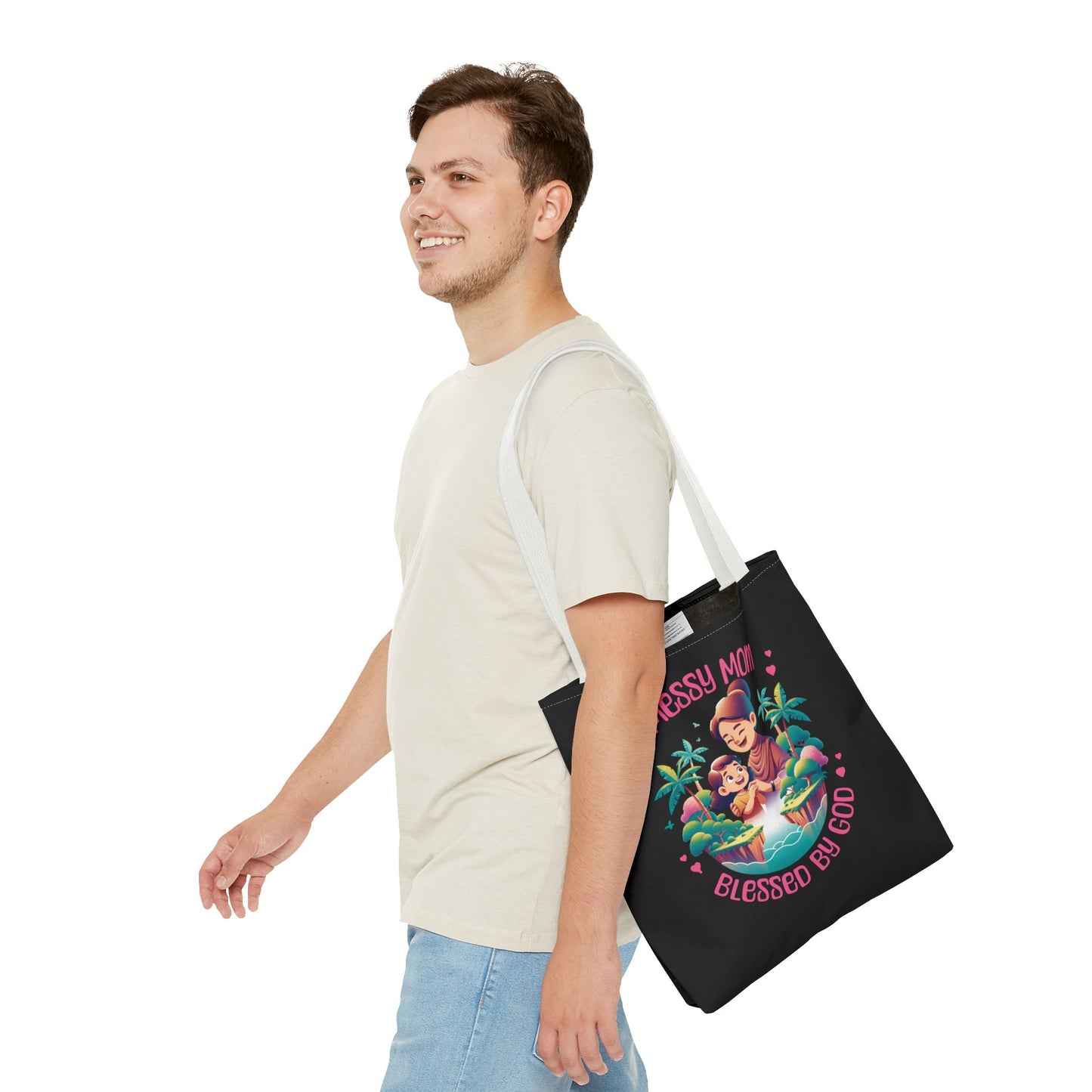 Messy Mom Blessed by God Tote Bag - Perfect Gift for Mother's Day and Everyday Use-Black