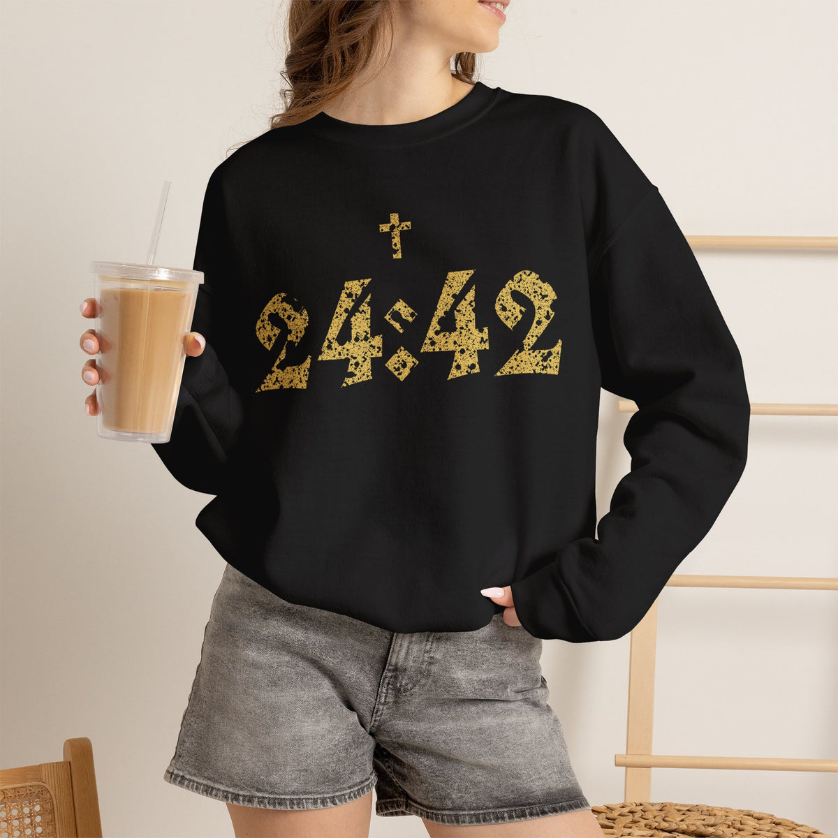 Matthew 24:42 Crewneck Sweatshirt | Bible Verse Cross