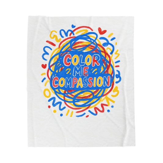 Color Me Compassion Velveteen Plush Blanket | Rainbow Scribble Compassion