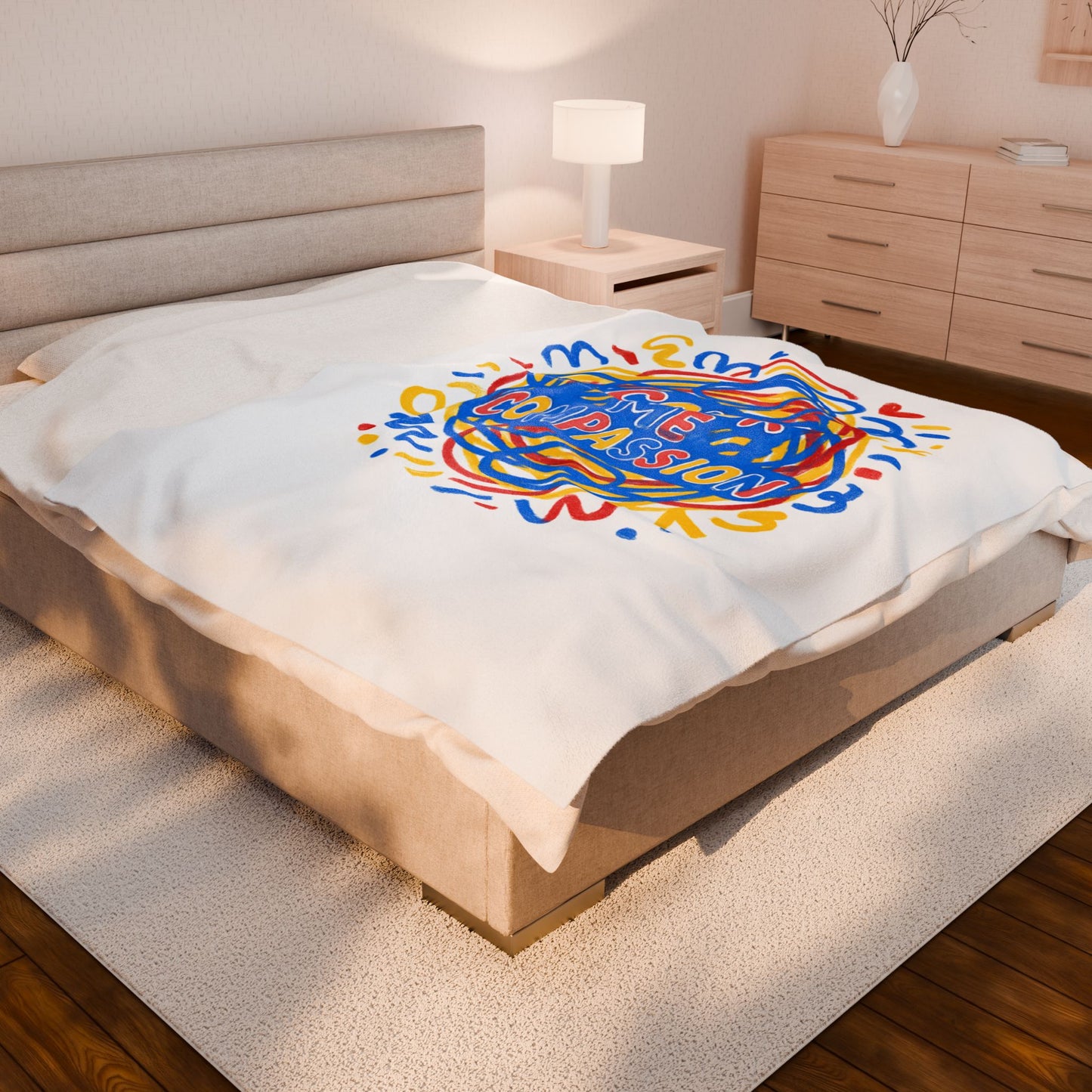 Color Me Compassion Velveteen Plush Blanket | Rainbow Scribble Compassion
