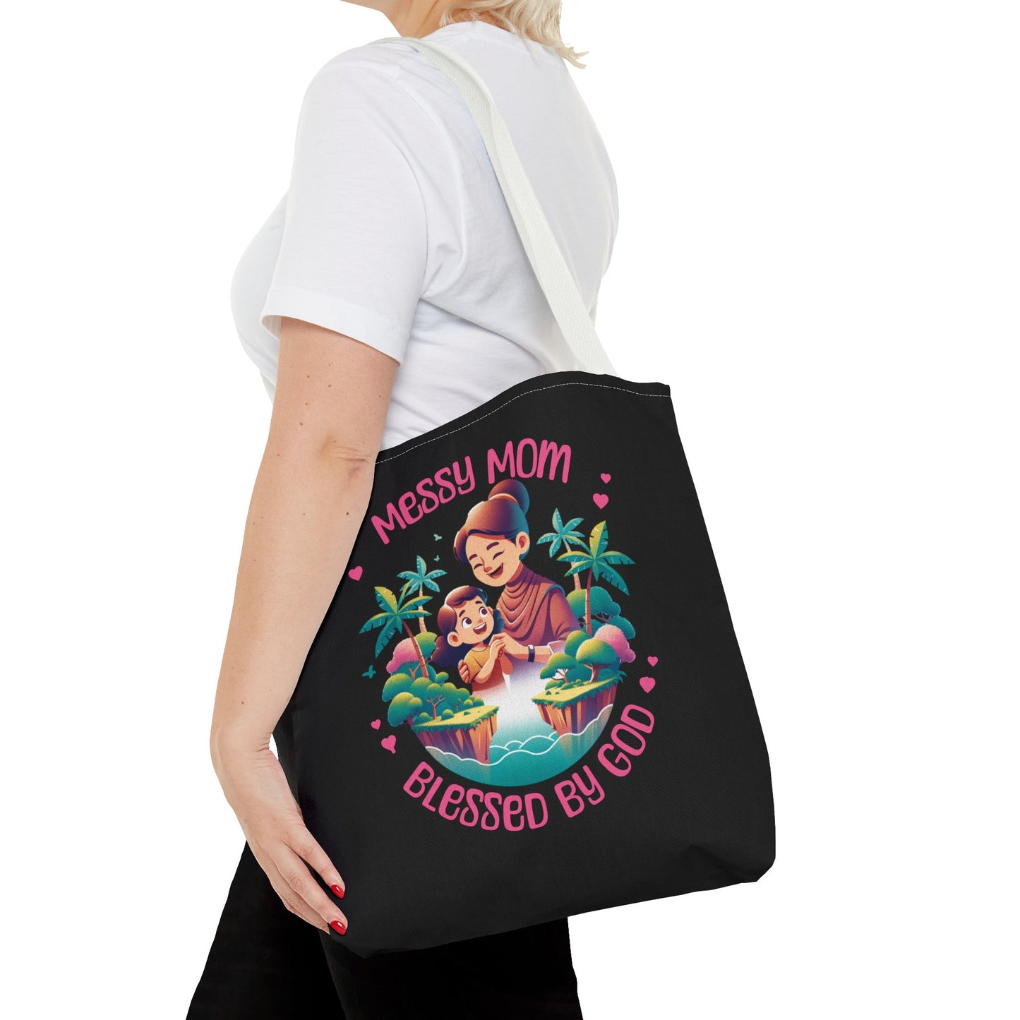 Messy Mom Blessed by God Tote Bag - Perfect Gift for Mother's Day and Everyday Use-Black
