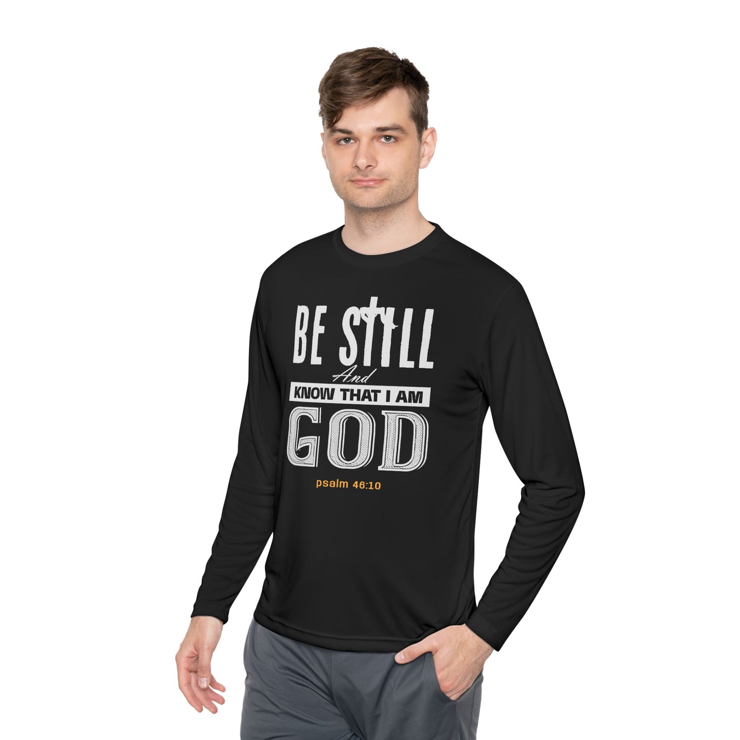 Religious Long Sleeve Tee - Be Still And Know That I Am God-Black