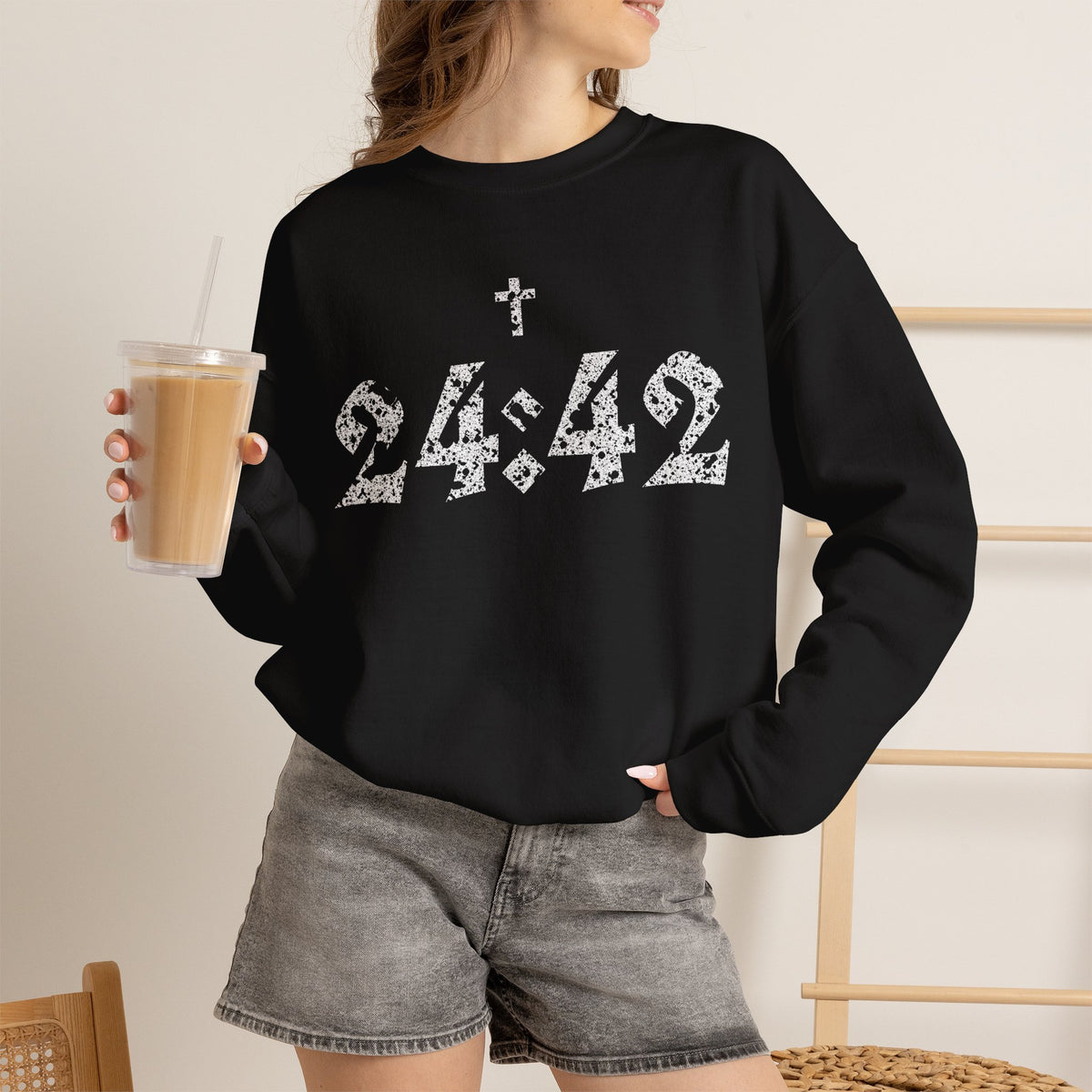 Matthew 24:42 Scripture Crewneck Sweatshirt | Cross Bible Verse