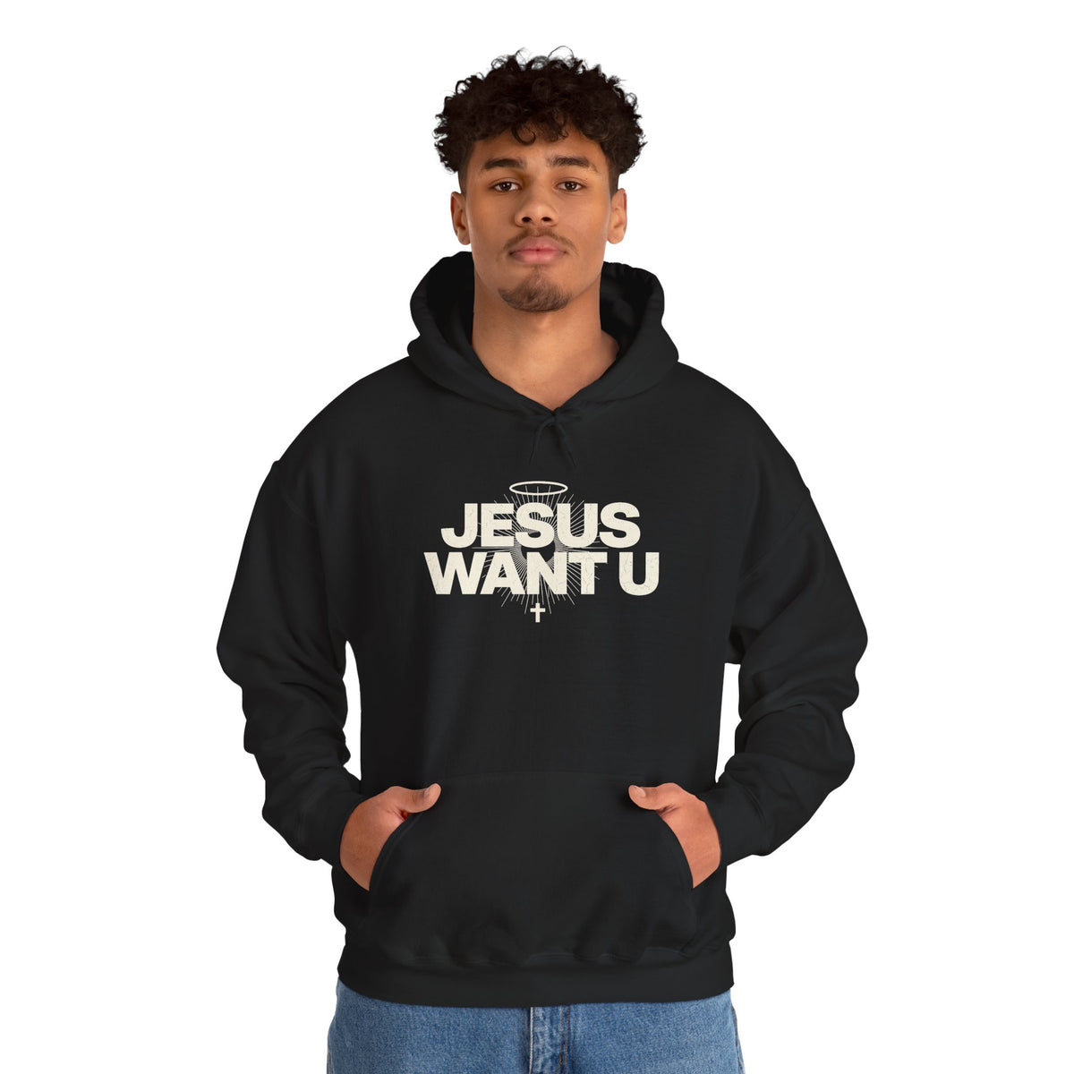 Jesus Want U Hoodie | Faith Christian Cross Halo Sweatshirt