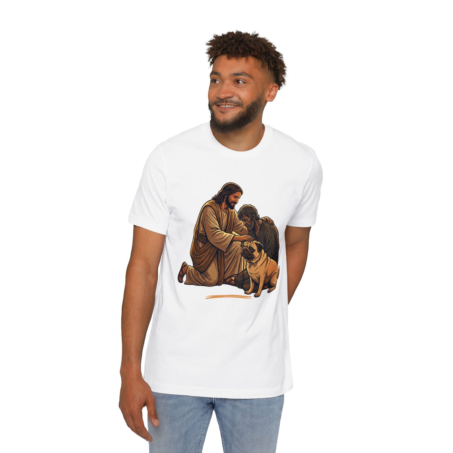 Jesus Kneeling with Dogs T-Shirt | Christian Faith Pet Design