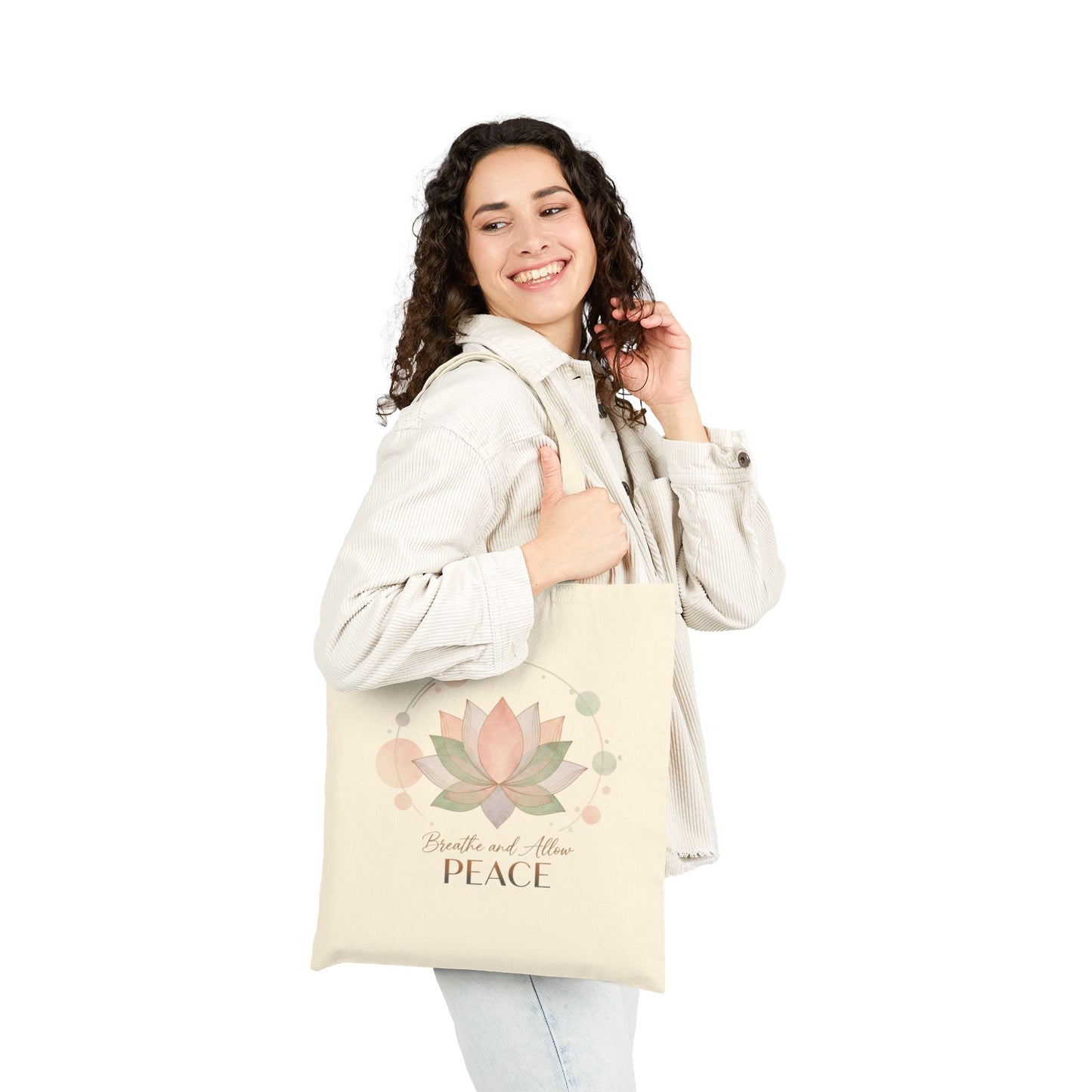 Gentle Peace Lotus Tote, mental wellness, boundary quote