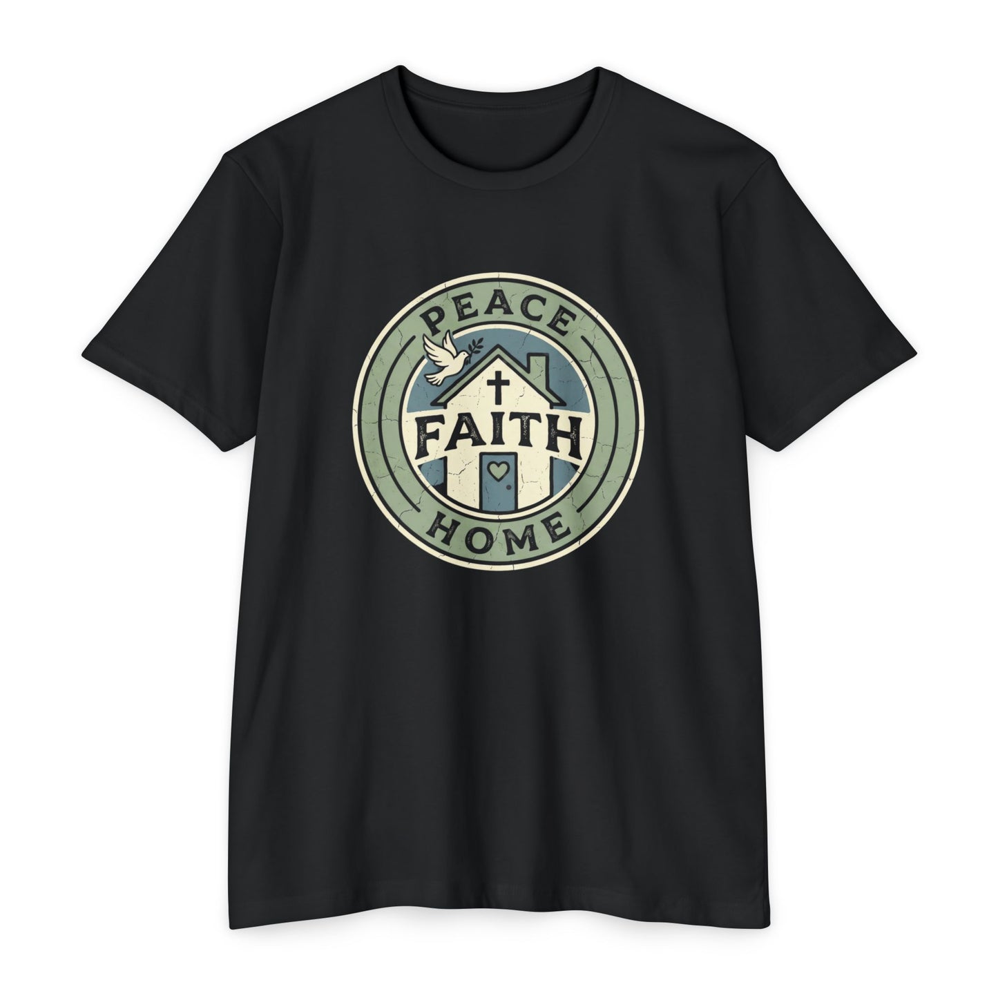 Peace Faith Home badge Dove and Cross emblem T-shirt