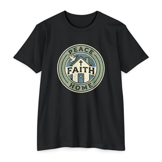 Peace Faith Home badge Dove and Cross emblem T-shirt