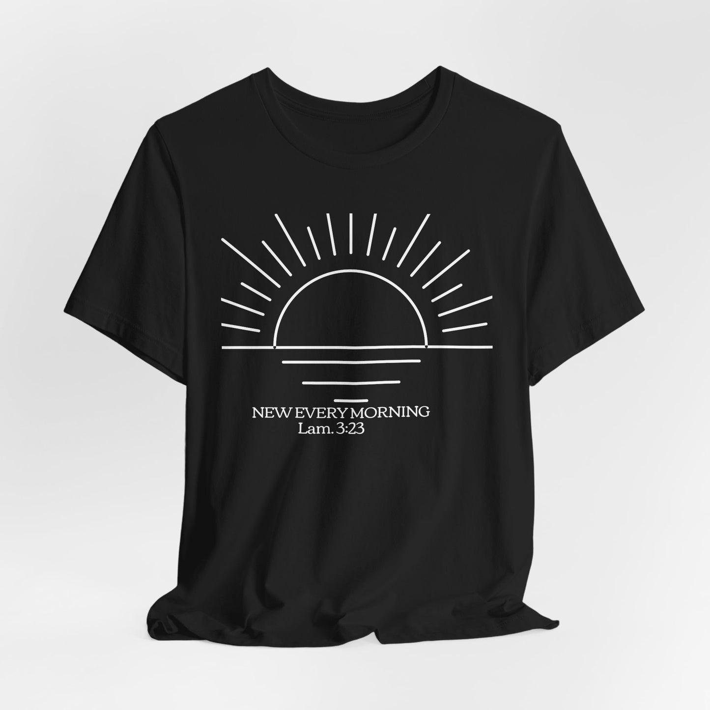New Every Morning sunrise graphic Tee | Lamentations 3:23 Christian Tee