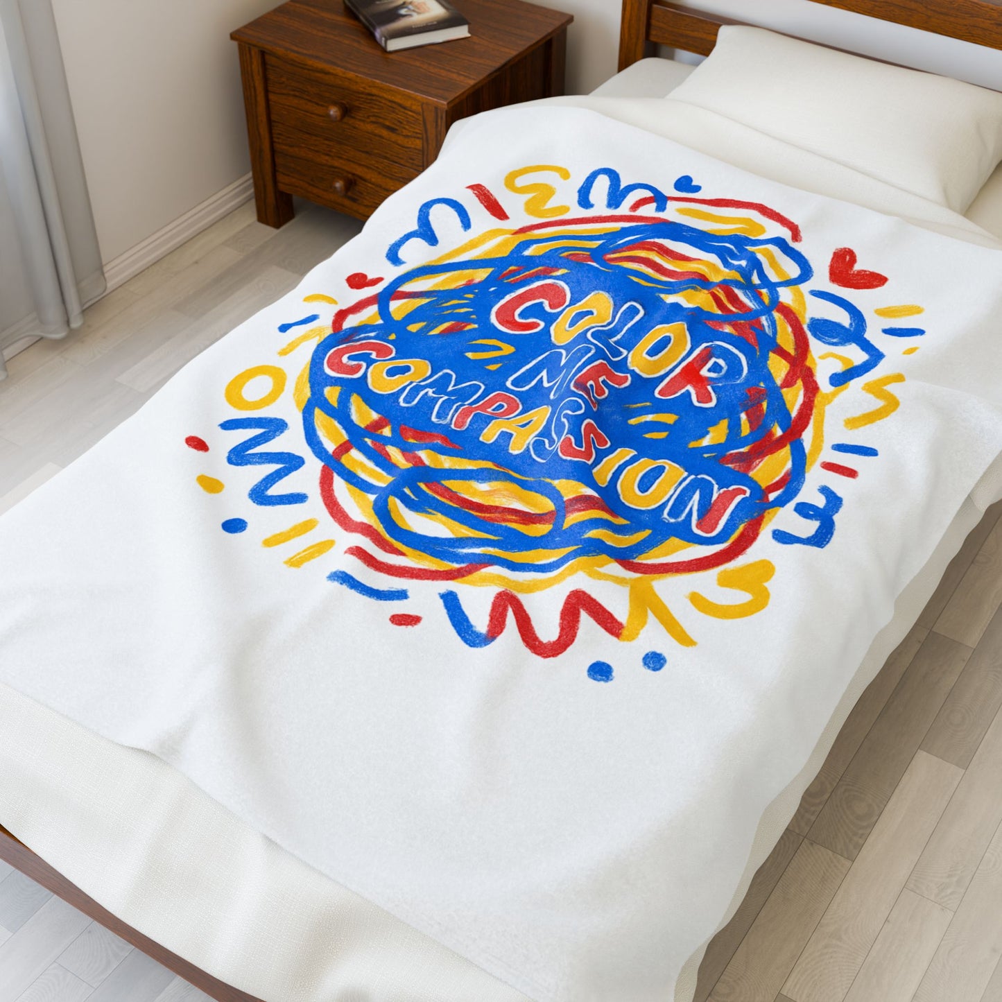 Color Me Compassion Velveteen Plush Blanket | Rainbow Scribble Compassion