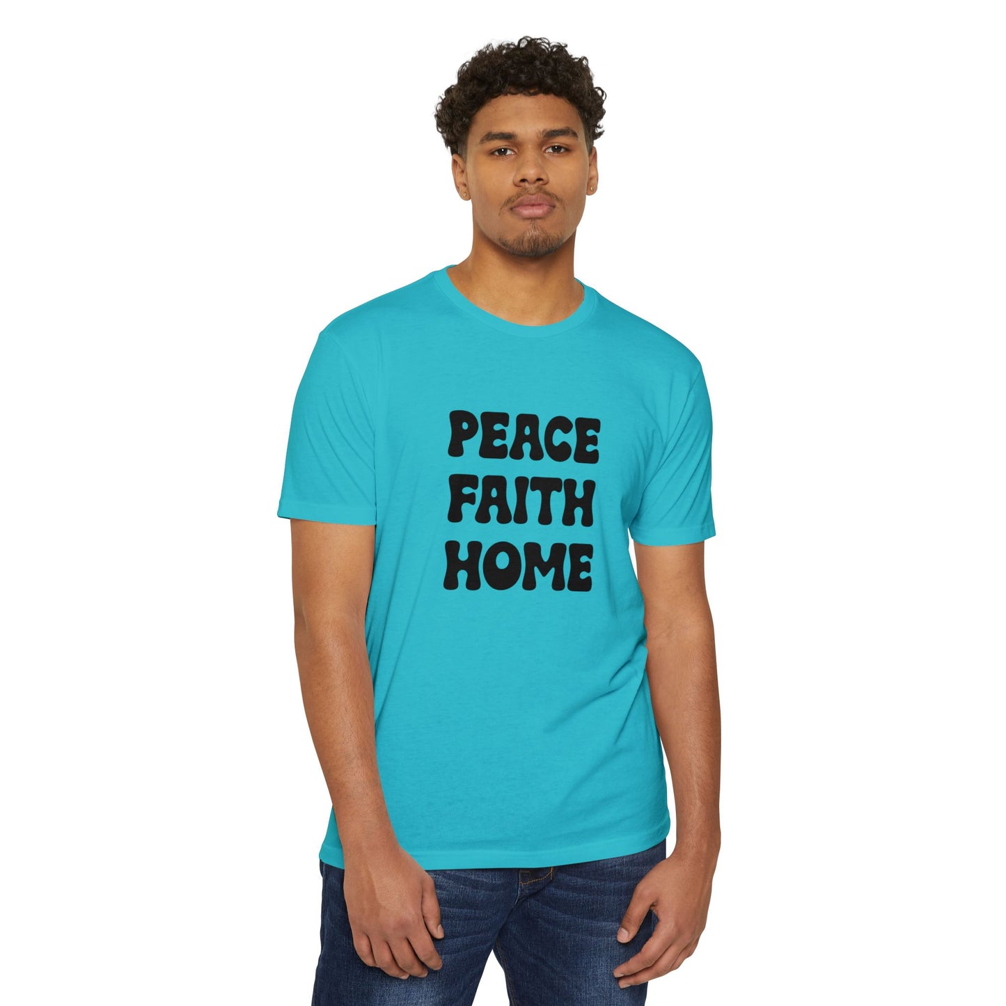 Peace Faith Home Retro Block Text T-Shirt | Neutral Casual Tee