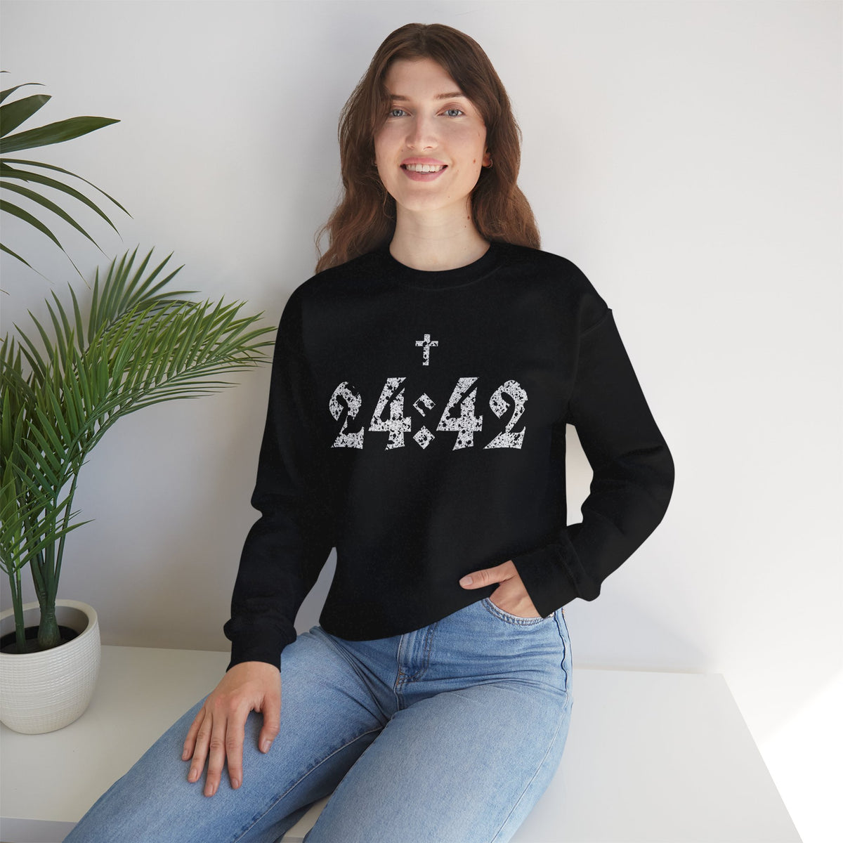Matthew 24:42 Scripture Crewneck Sweatshirt | Cross Bible Verse