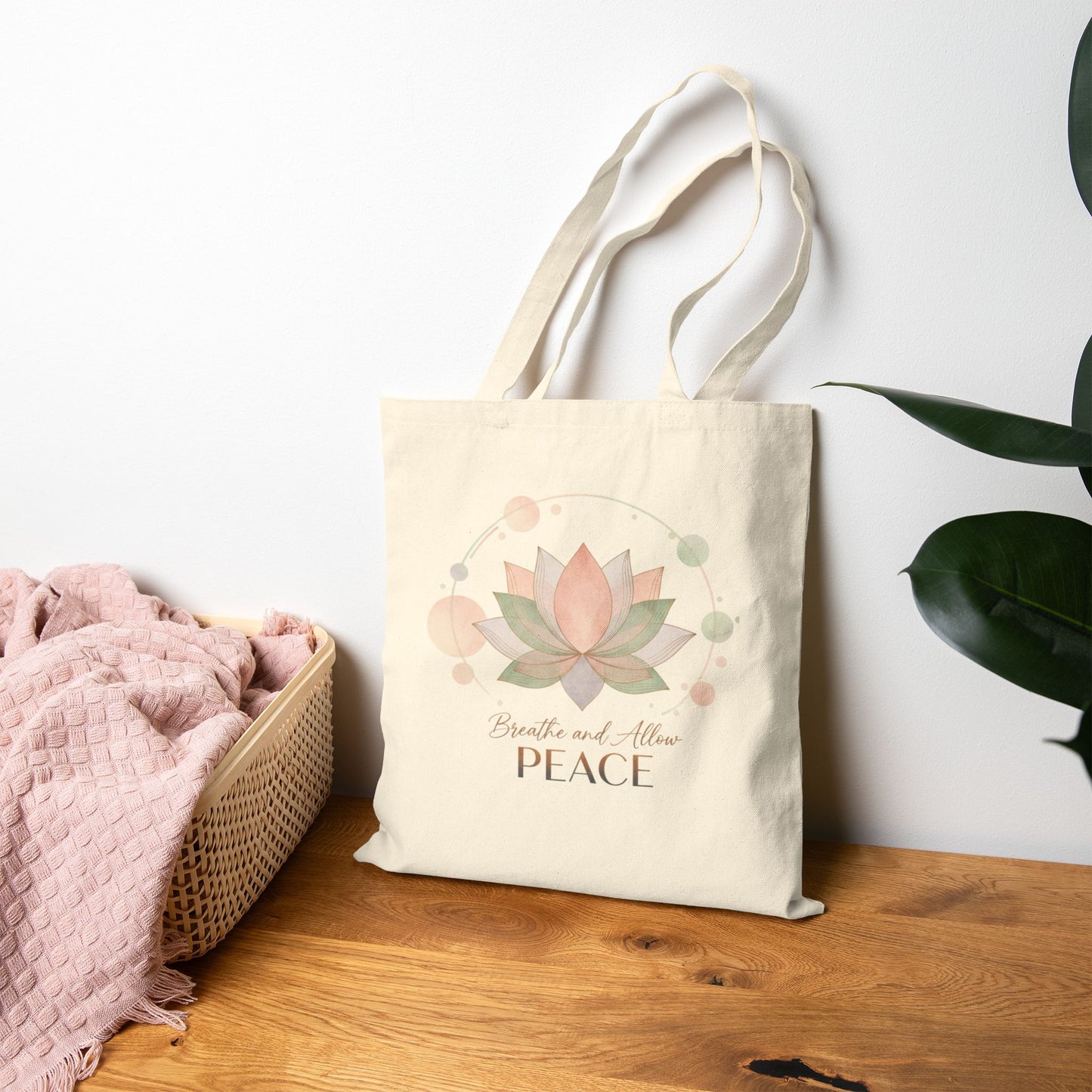 Gentle Peace Lotus Tote, mental wellness, boundary quote