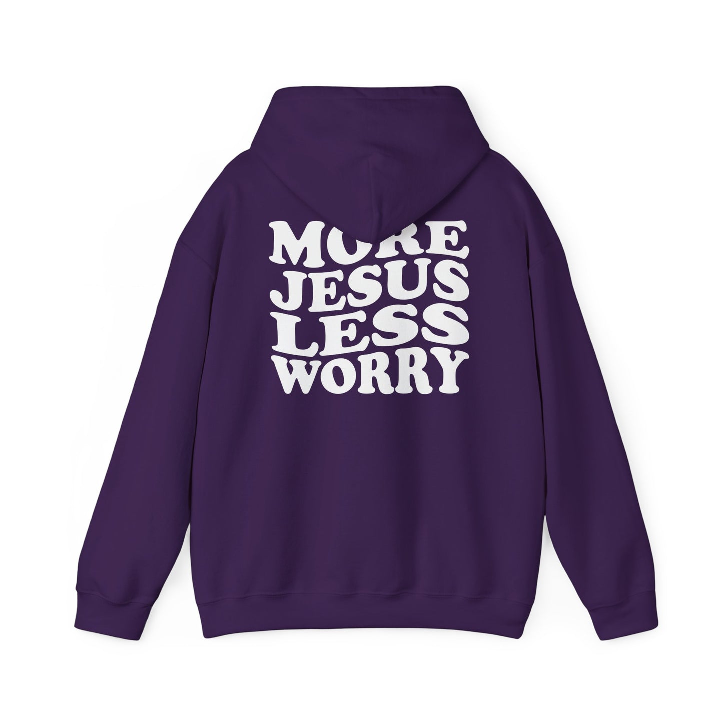 More Jesus Less Worry Hoodie, Faith-Inspired Sweatshirt, cozy gift for believers, Christian apparel, spiritual encouragement wear