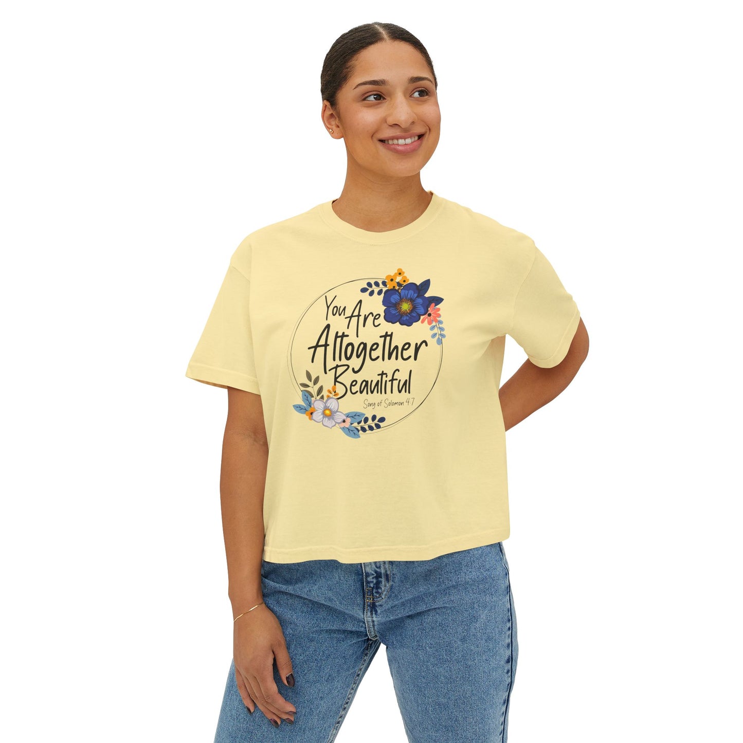 Inspirational Women's Boxy Tee - "You Are Altogether Beautiful" Floral Design