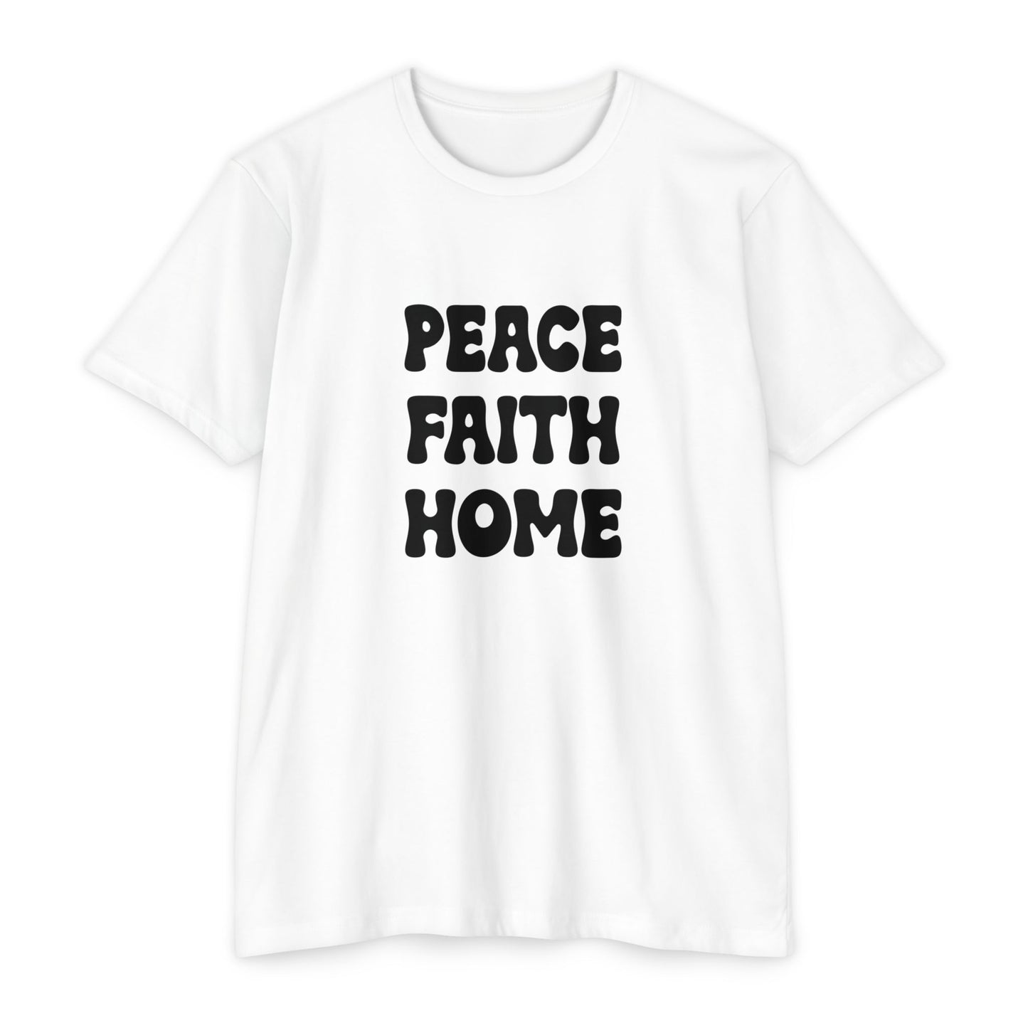 Peace Faith Home Retro Block Text T-Shirt | Neutral Casual Tee