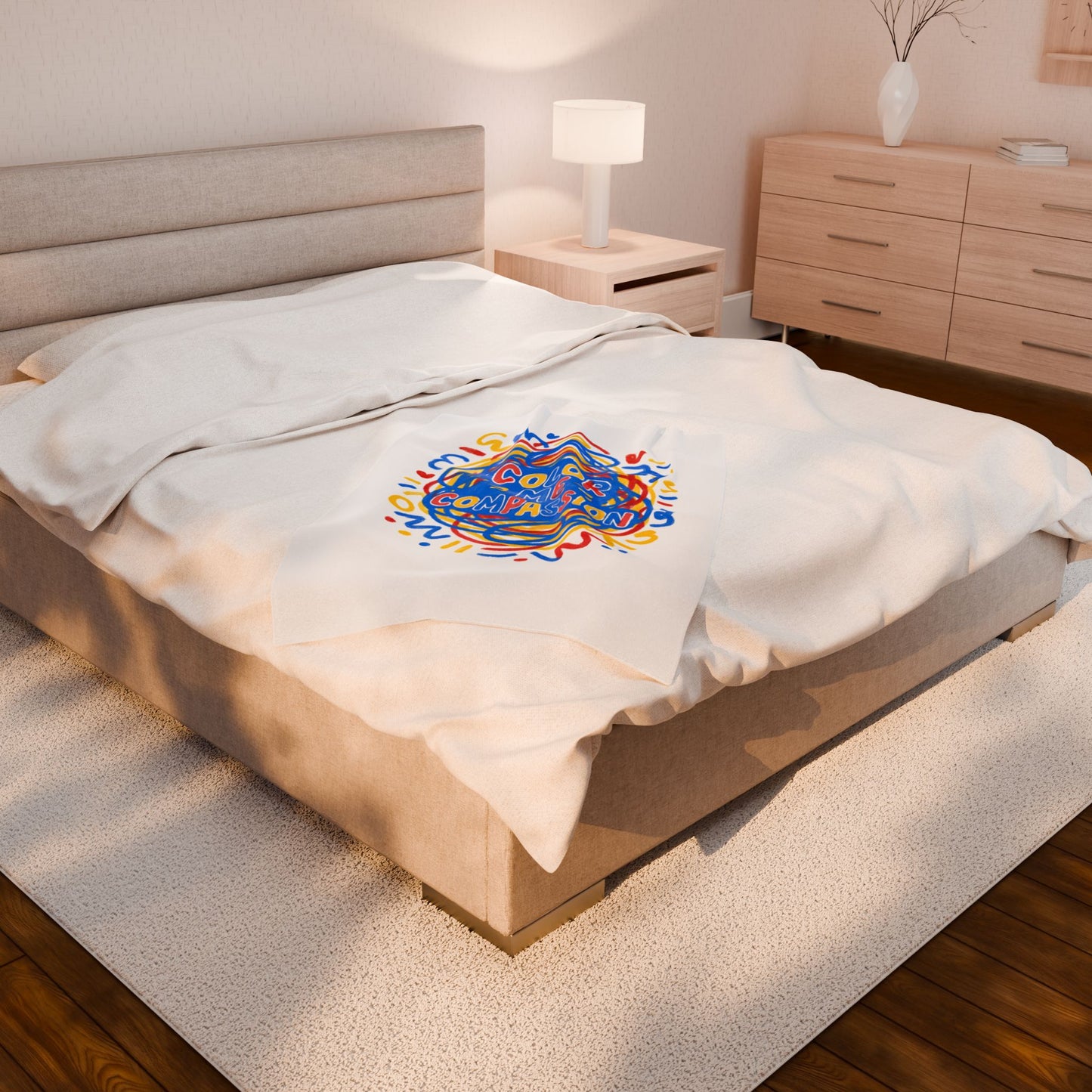 Color Me Compassion Velveteen Plush Blanket | Rainbow Scribble Compassion