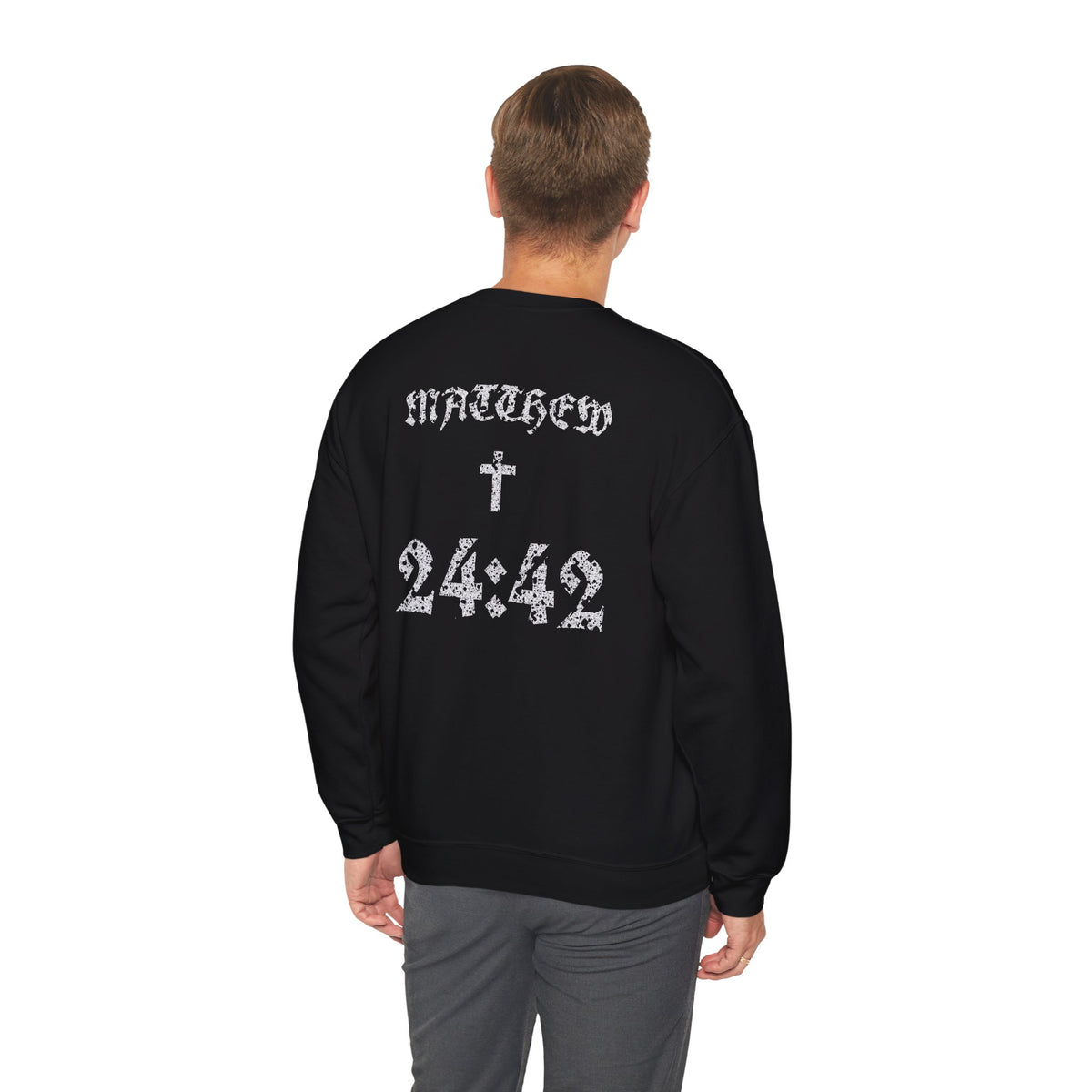 Matthew 24:42 Scripture Crewneck Sweatshirt | Cross Bible Verse