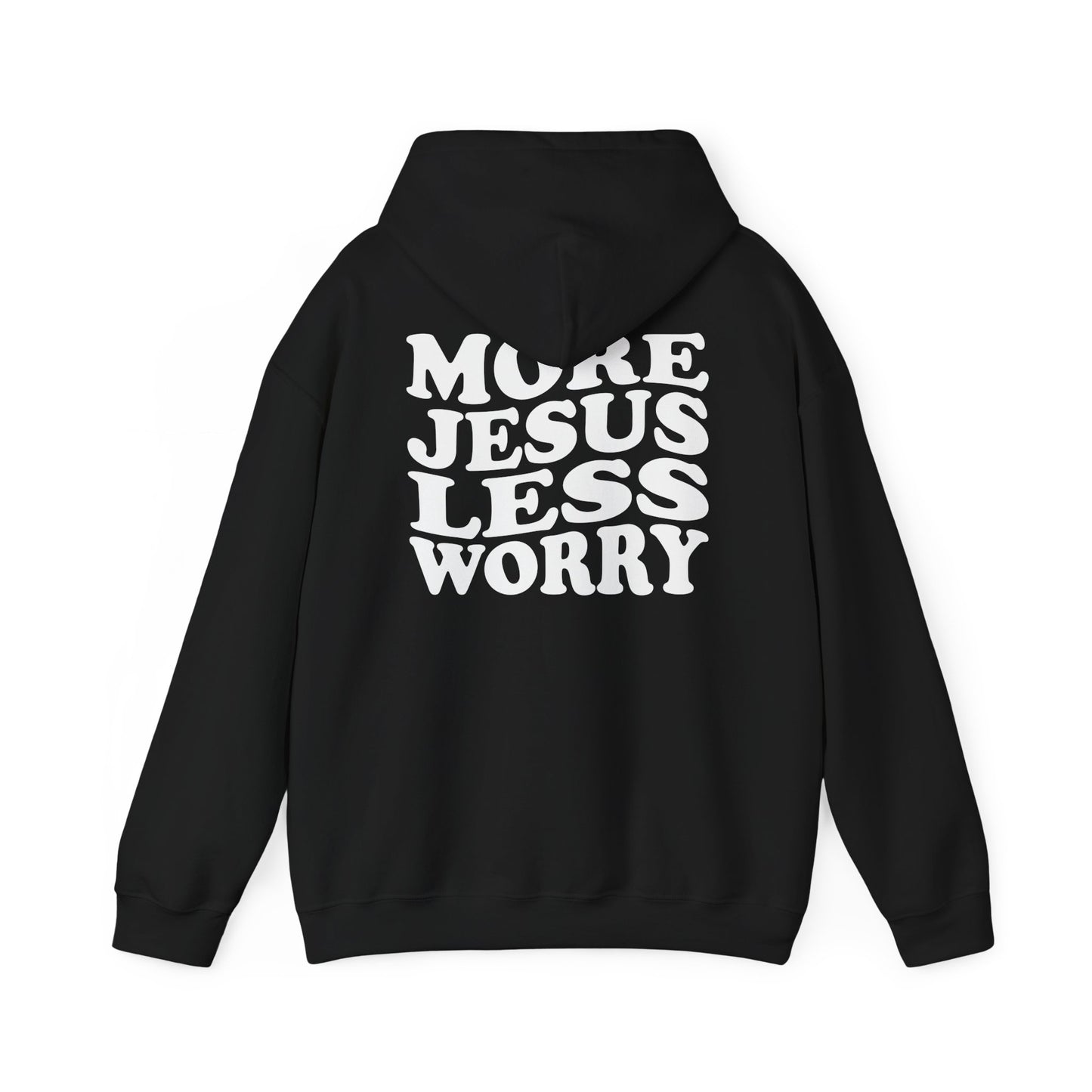 More Jesus Less Worry Hoodie, Faith-Inspired Sweatshirt, cozy gift for believers, Christian apparel, spiritual encouragement wear