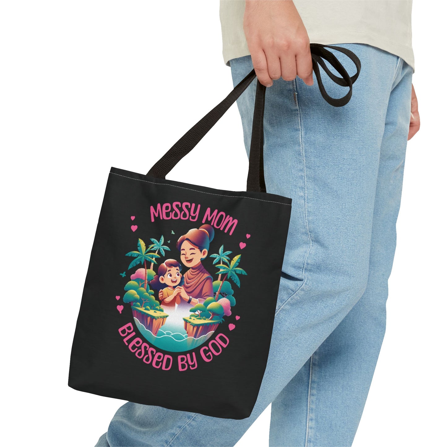 Messy Mom Blessed by God Tote Bag - Perfect Gift for Mother's Day and Everyday Use-Black