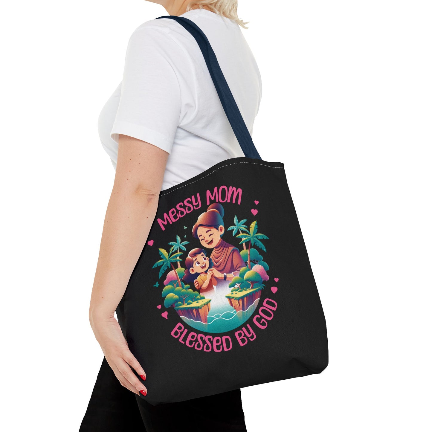 Messy Mom Blessed by God Tote Bag - Perfect Gift for Mother's Day and Everyday Use-Black