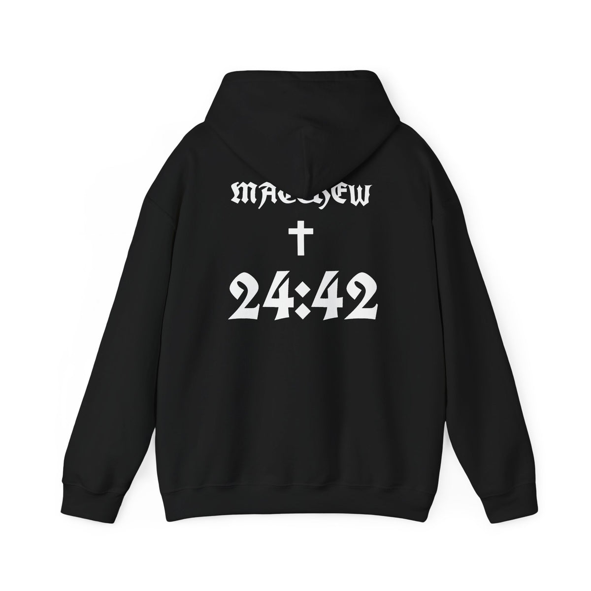 24:42 Cross Hoodie | Gothic Numerals Christian Scripture