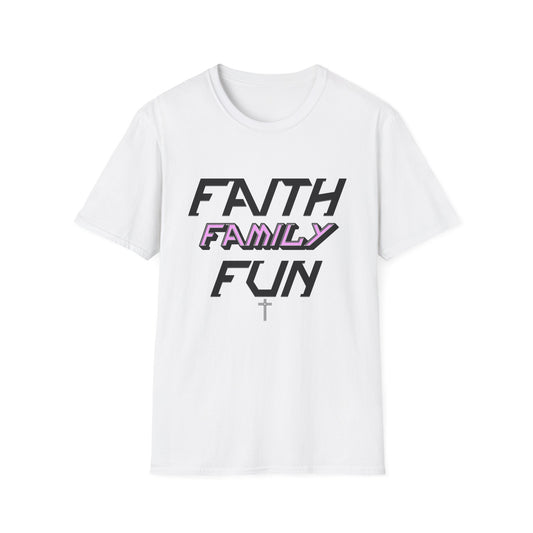 Unisex Soft style T-Shirt - FAITH FAMILY FUN Casual Tee for Family Gatherings