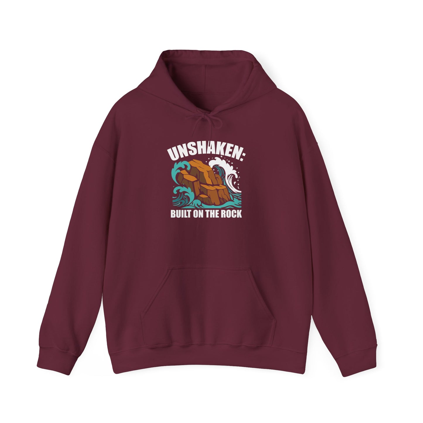 Motivational Unisex Hoodie - "Unshaken: Built on the Rock" - Comfortable Apparel for Everyday, Gift for Friends, Inspirational