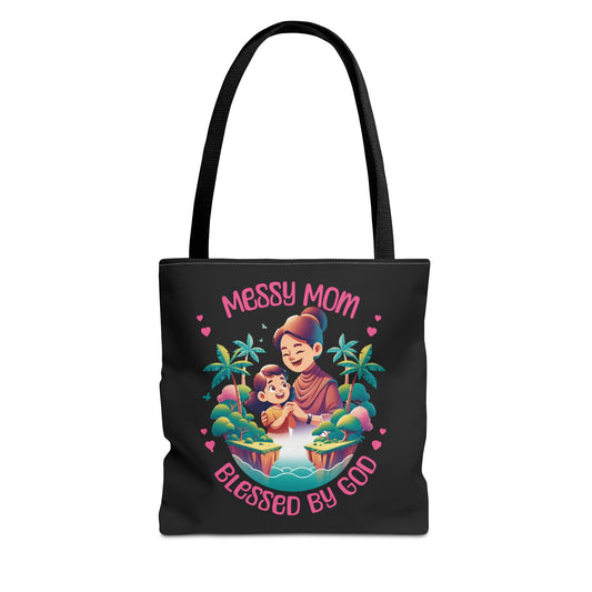Messy Mom Blessed by God Tote Bag - Perfect Gift for Mother's Day and Everyday Use-Black