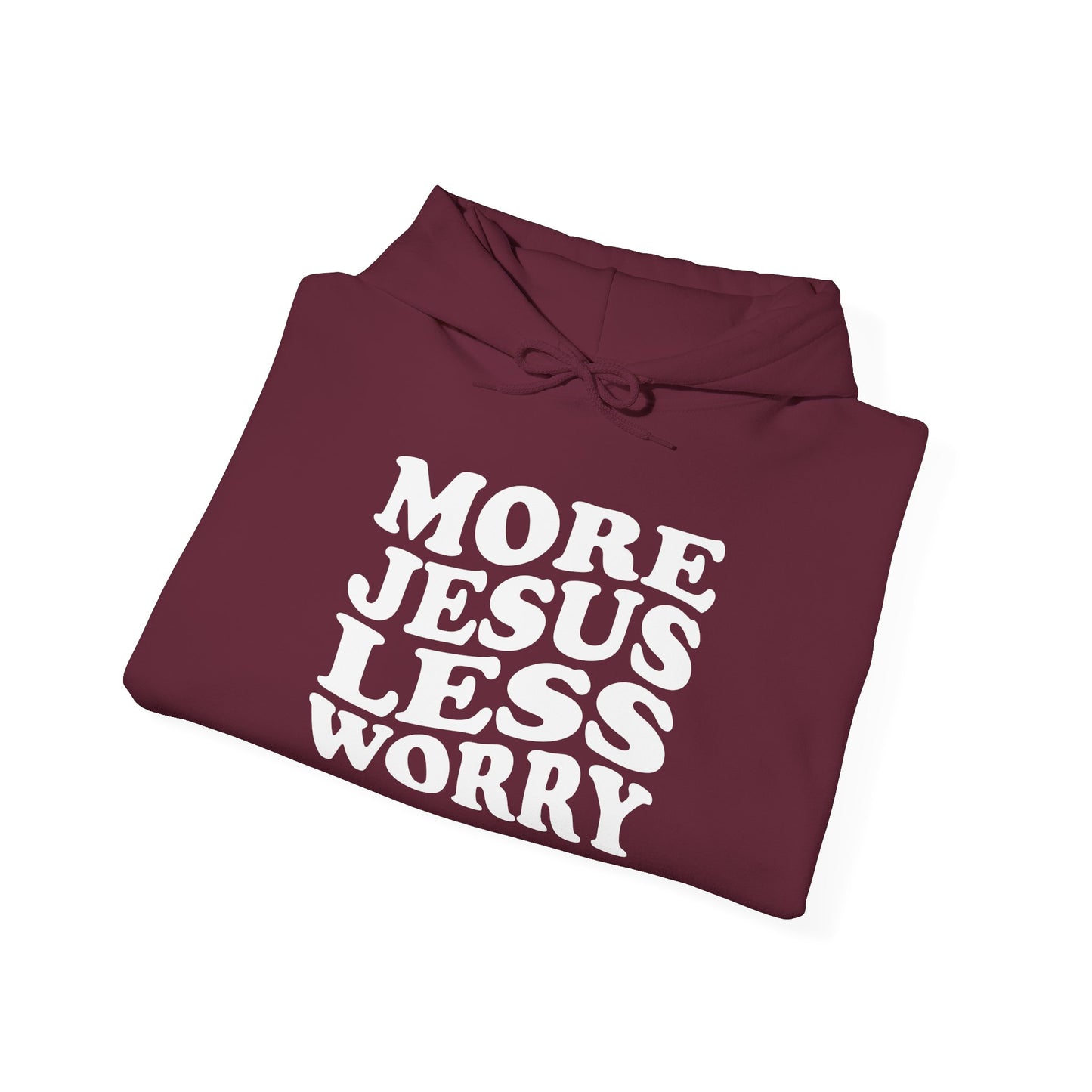 More Jesus Less Worry Hoodie, Faith-Inspired Sweatshirt, cozy gift for believers, Christian apparel, spiritual encouragement wear