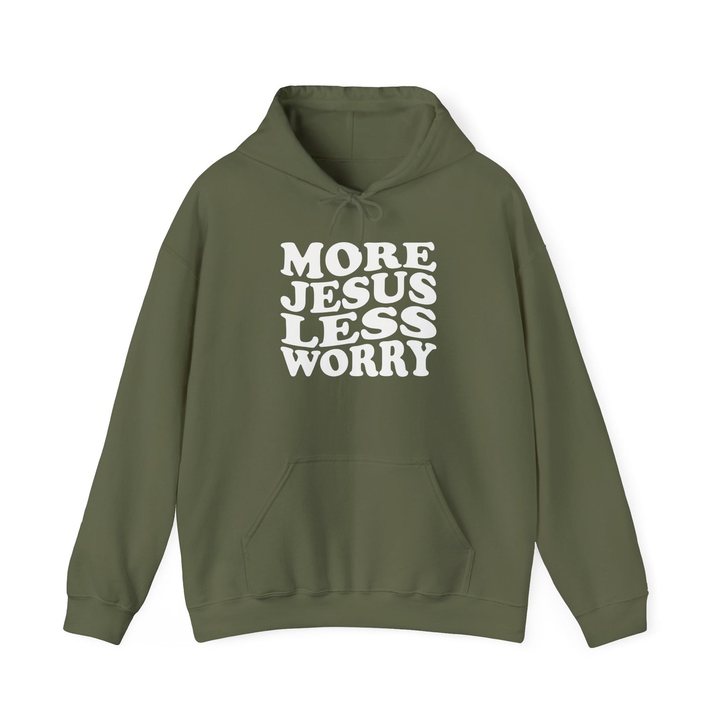 More Jesus Less Worry Hoodie, Faith-Inspired Sweatshirt, cozy gift for believers, Christian apparel, spiritual encouragement wear