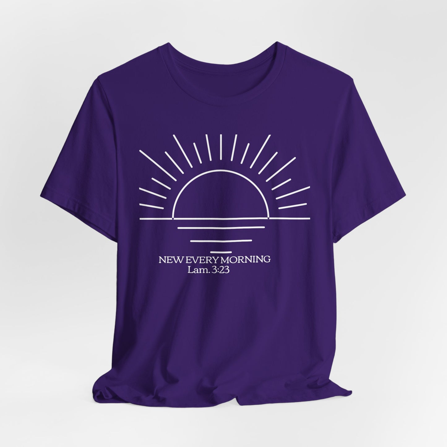 New Every Morning sunrise graphic Tee | Lamentations 3:23 Christian Tee