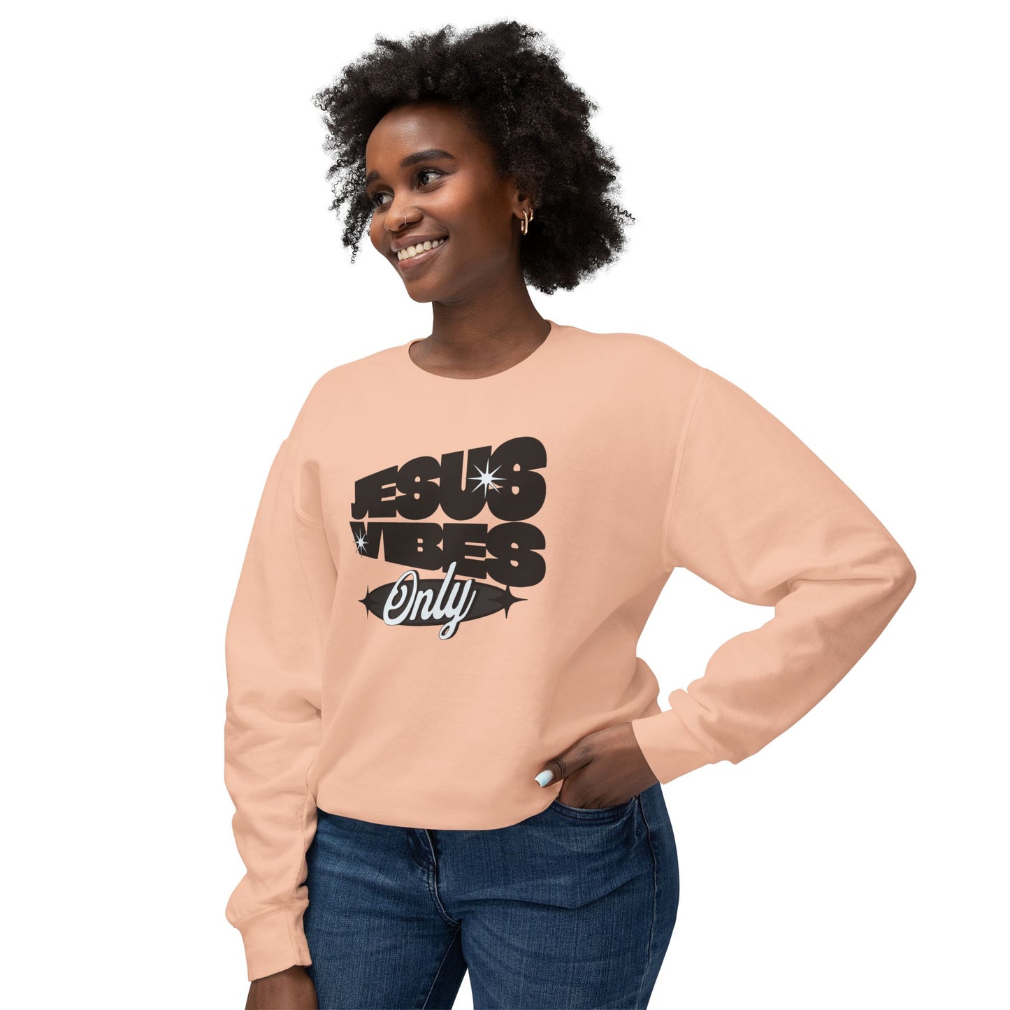 Unisex Lightweight Crewneck Sweatshirt- Jesus Vibes-Black/White