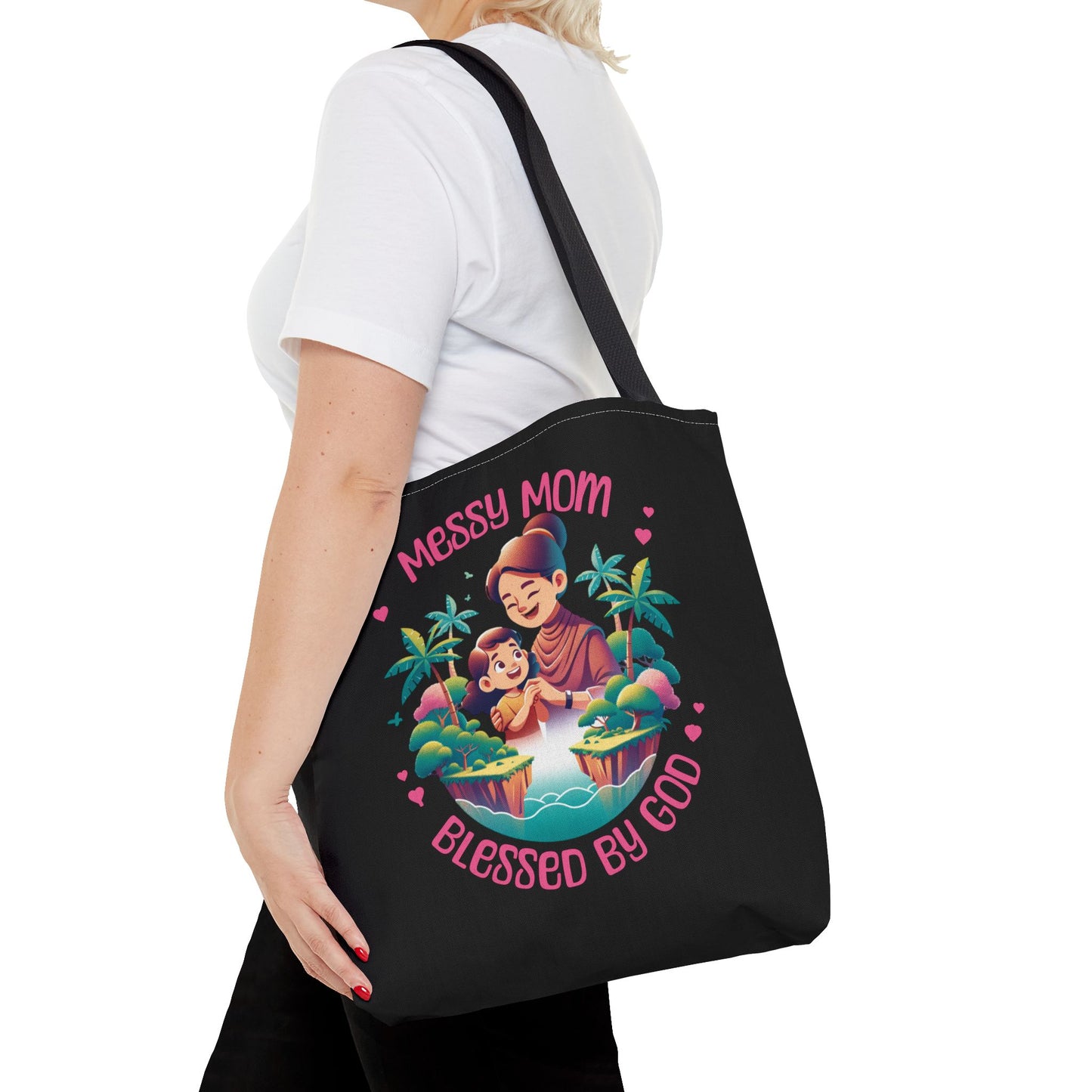 Messy Mom Blessed by God Tote Bag - Perfect Gift for Mother's Day and Everyday Use-Black