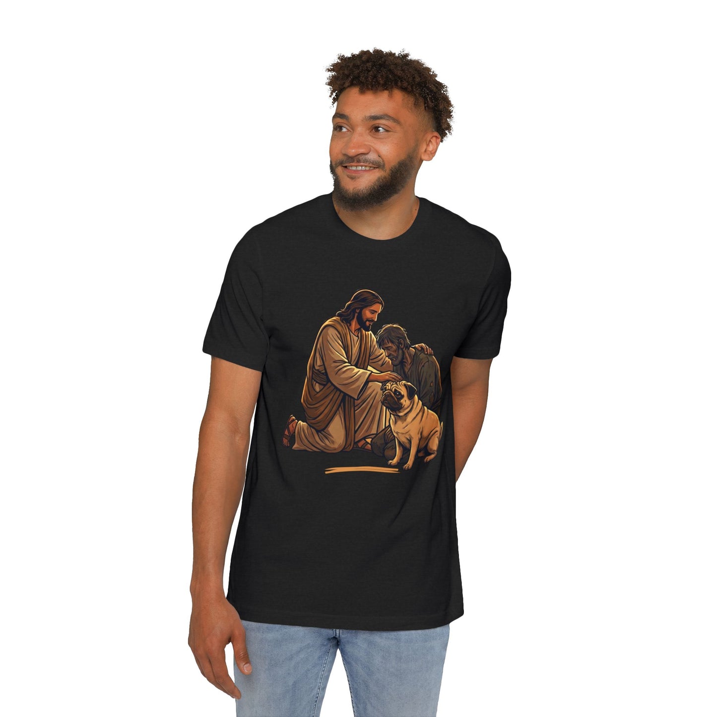 Jesus Kneeling with Dogs T-Shirt | Christian Faith Pet Design